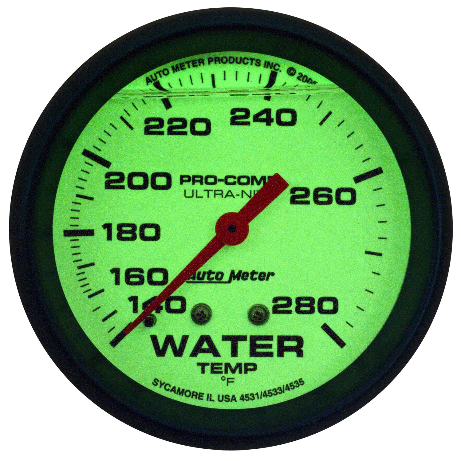 AutoMeter Products 4235 2-5/8 Water Temperature Gauge, 140- 280° F, LFG, Ultra-Nite
