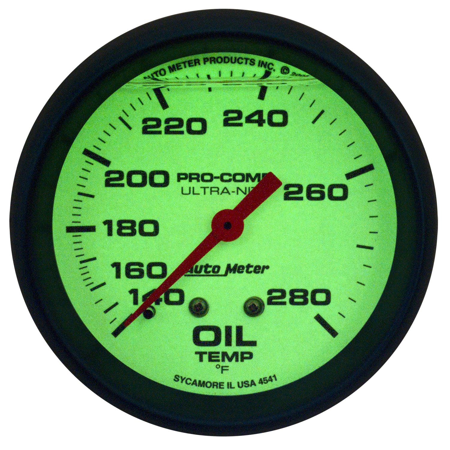 AutoMeter Products 4241 2-5/8 Oil Temperature Gauge, 140- 280F, LFG, Ultra-Nite