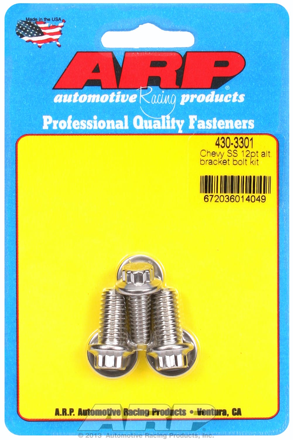 ARP 430-3301 Stainless Steel 12pt alternator bracket bolt kit