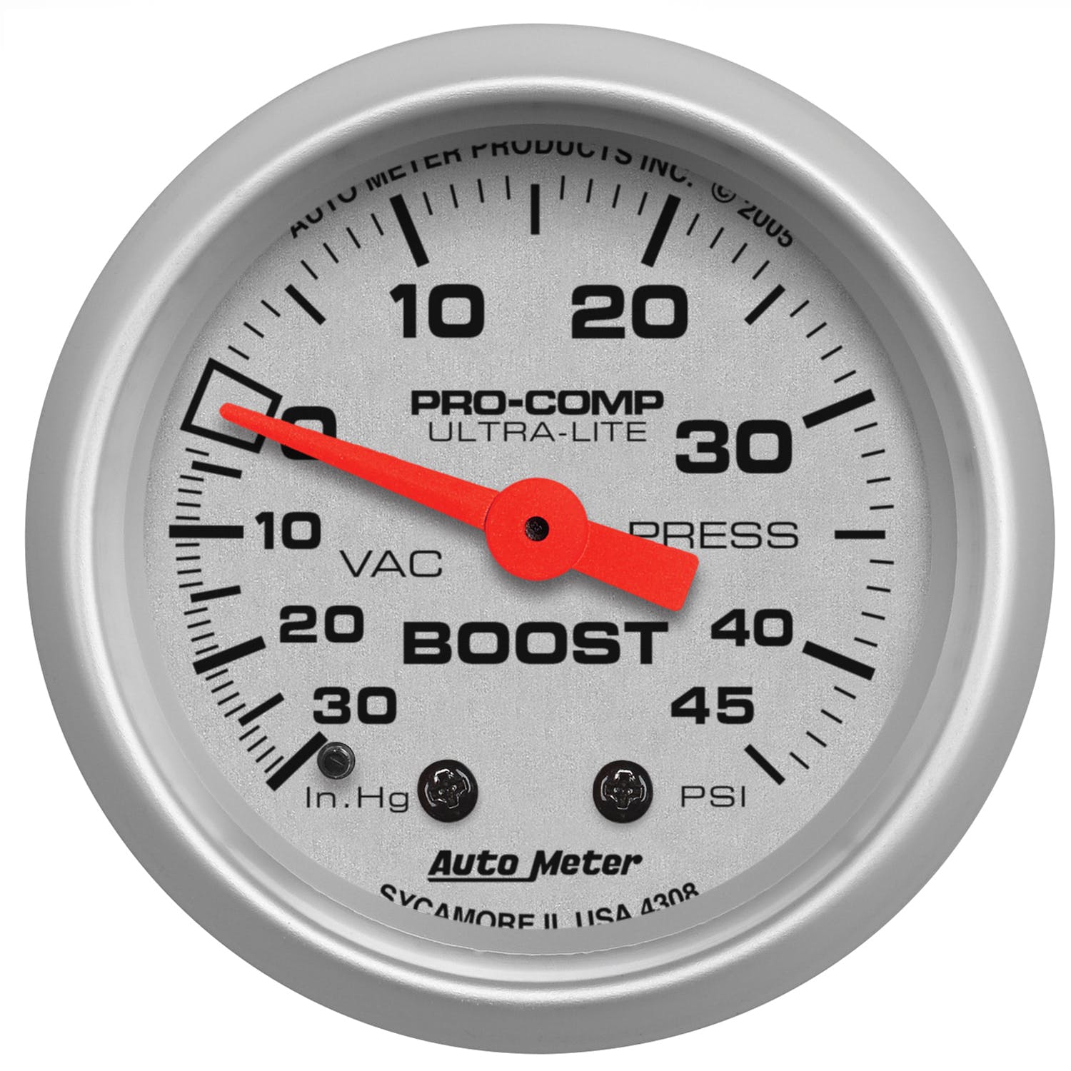 AutoMeter Products 4308 Gauge; Vac/Boost; 2 1/16in.; 30inHg-45psi; Mechanical; Ultra-Lite