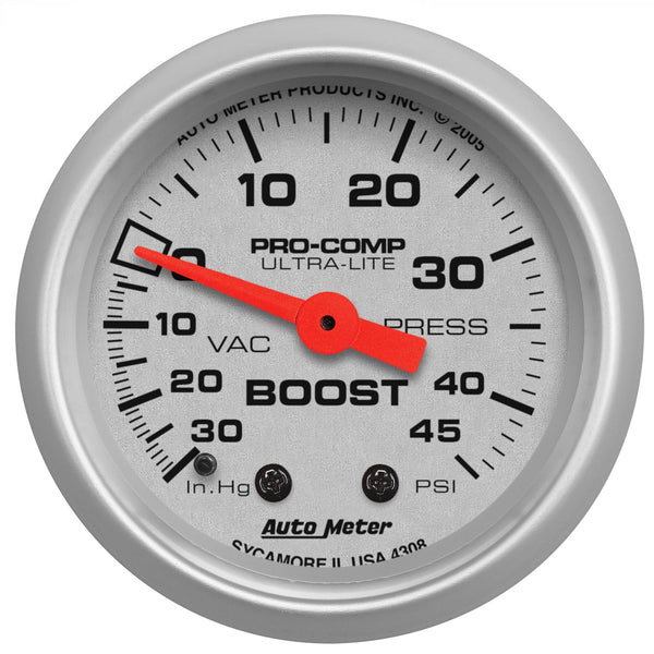 AutoMeter Products 4308 Gauge; Vac/Boost; 2 1/16in.; 30inHg-45psi; Mechanical; Ultra-Lite