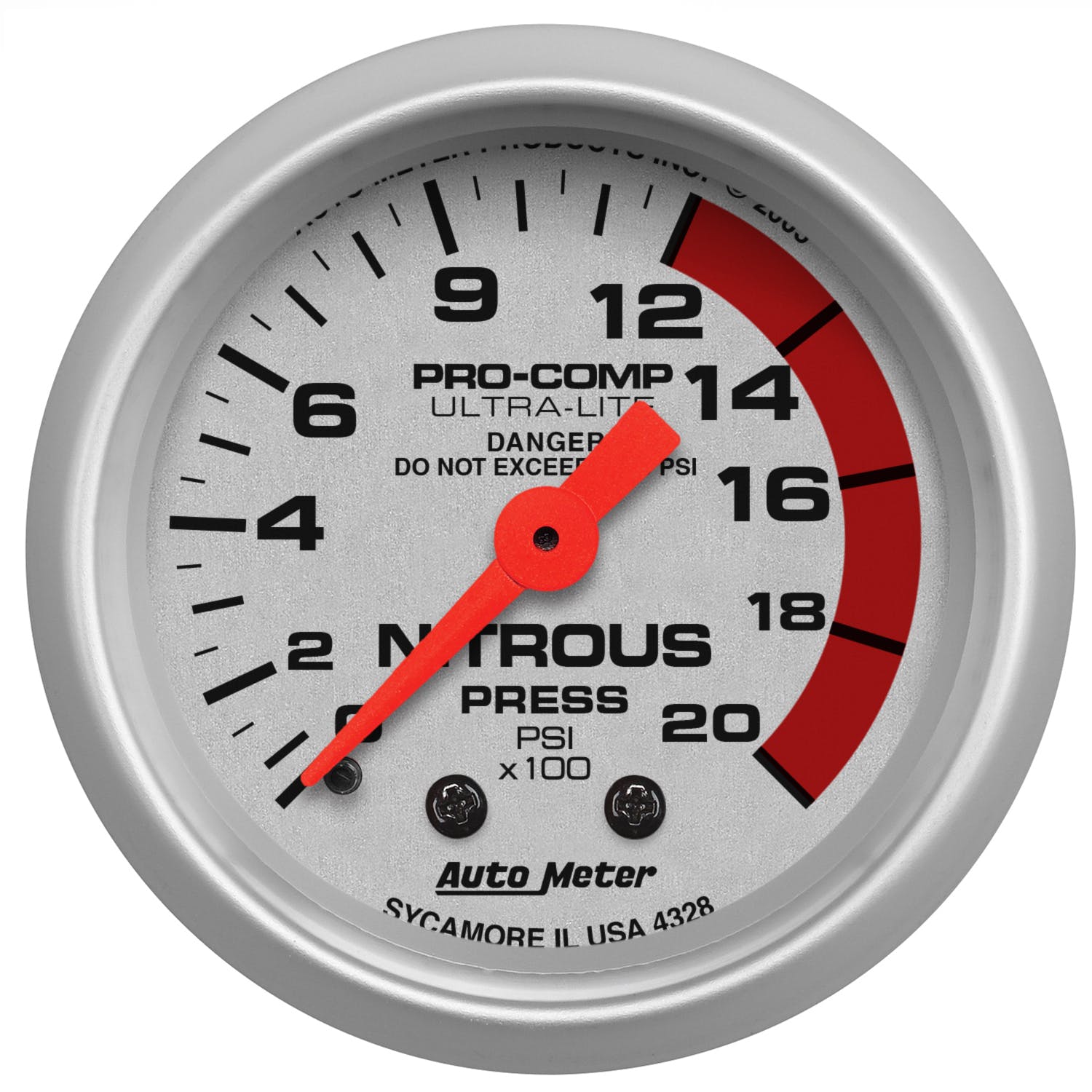 AutoMeter Products 4328 Gauge; Nitrous Pressure; 2 1/16in.; 2000psi; Mechanical; Ultra-Lite