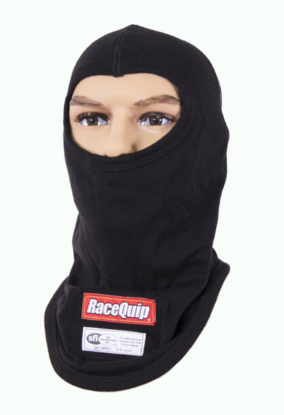 RaceQuip 433990 SFI 3.3 Fire Retardant Underwear Head Sock Balaclava / Single Layer Hood Black