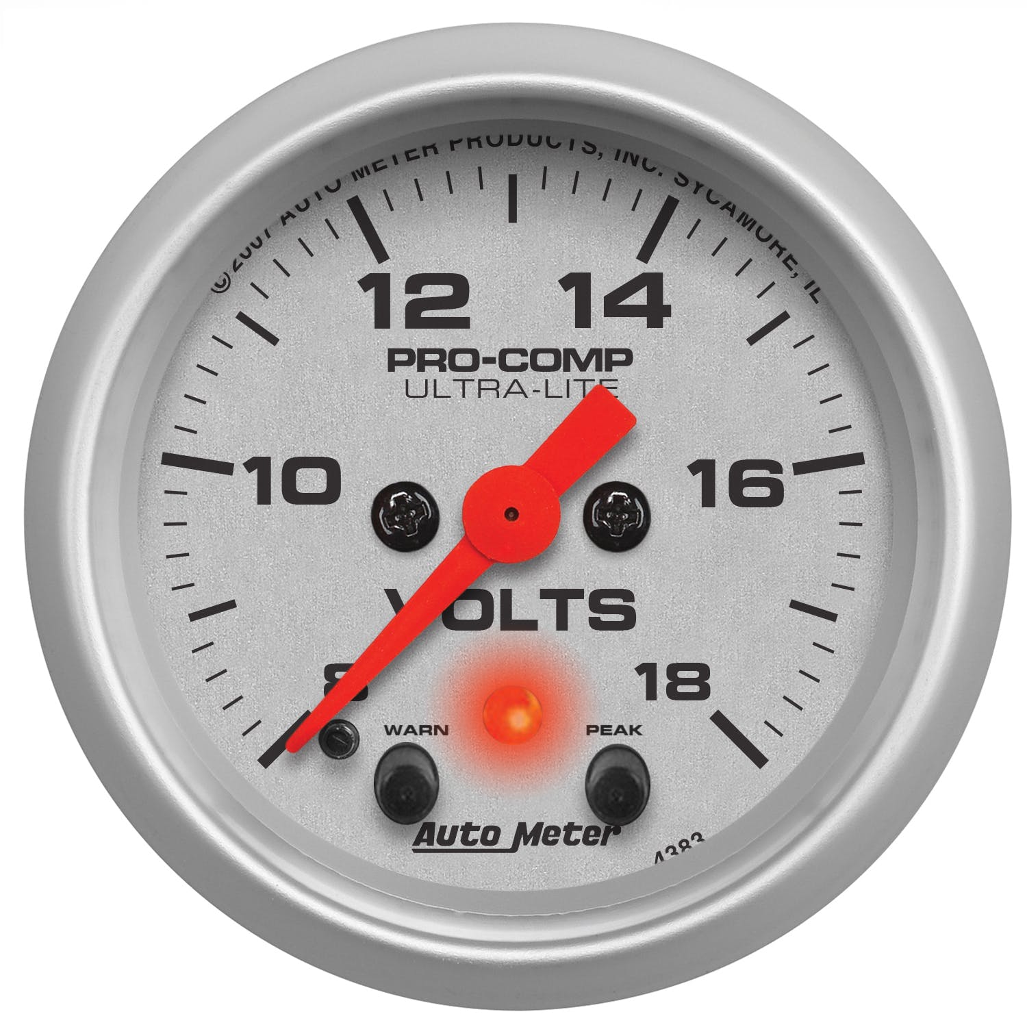 AutoMeter Products 4383 Voltmeter 2-1/16in 8-18V with peak and warn