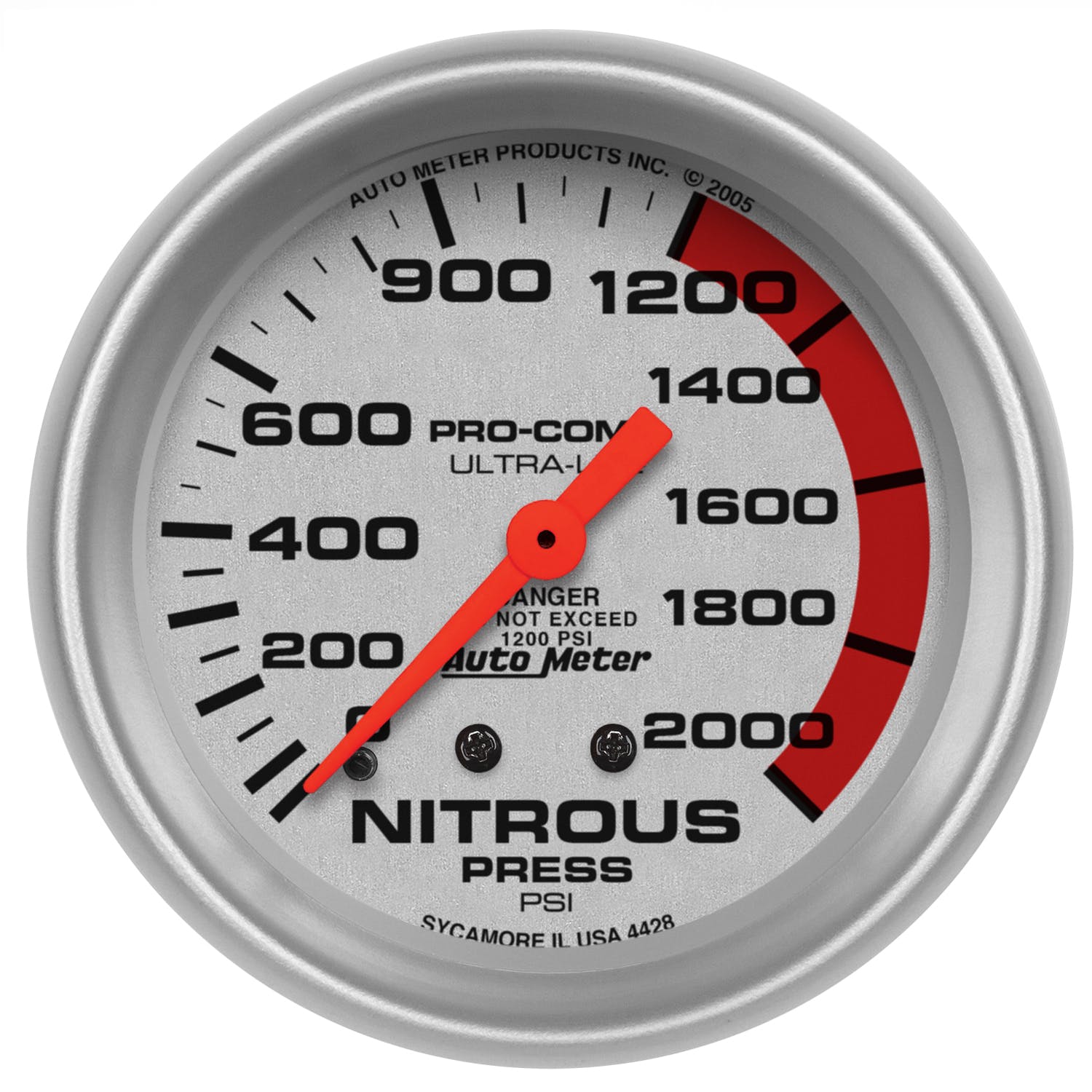 AutoMeter Products 4428 Gauge; Nitrous Pressure; 2 5/8in.; 2000psi; Mechanical; Ultra-Lite