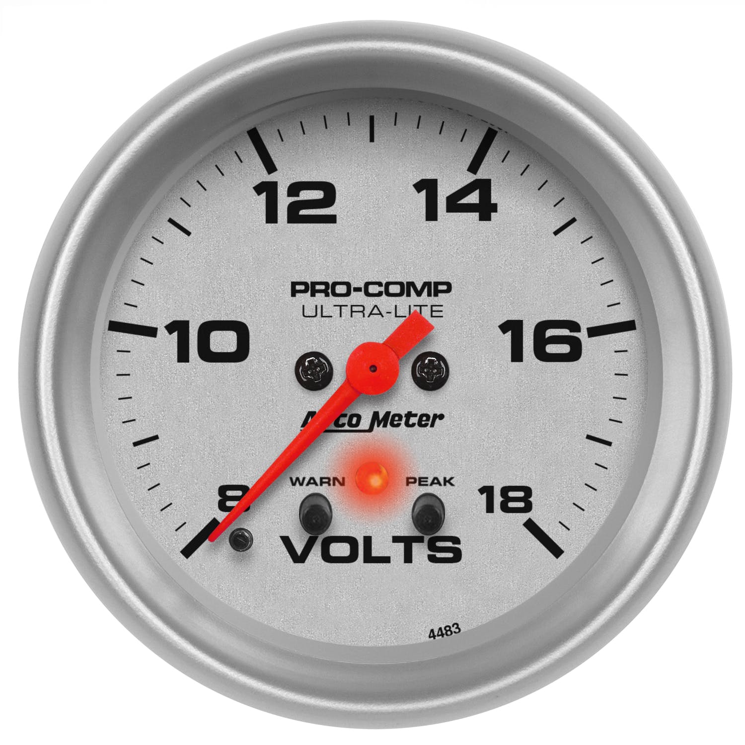 AutoMeter Products 4483 Voltmeter 2-5/8in 8-18V with peak and warn