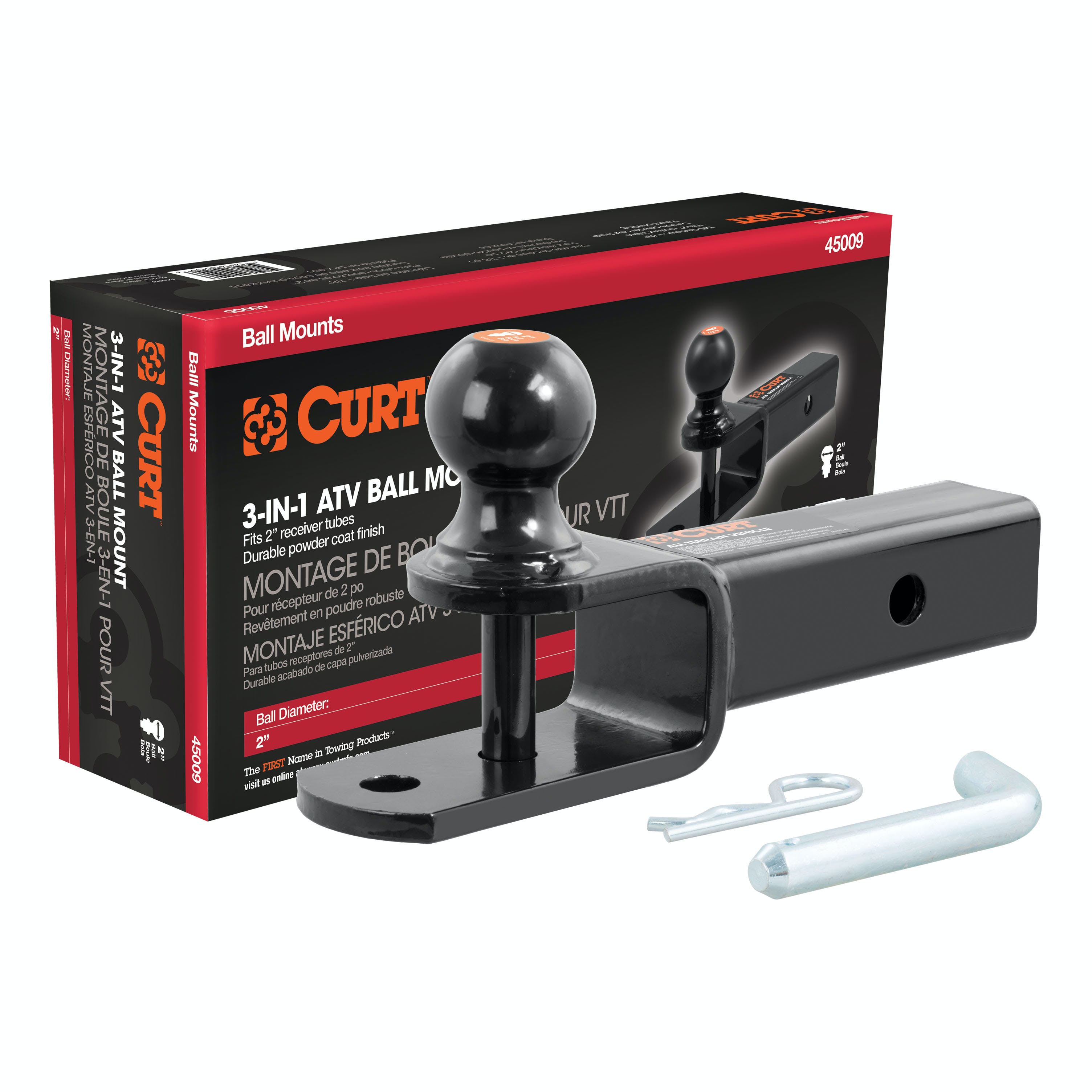 CURT 45009 3-in-1 ATV Ball Mount with 2 Shank and 2 Trailer Ball
