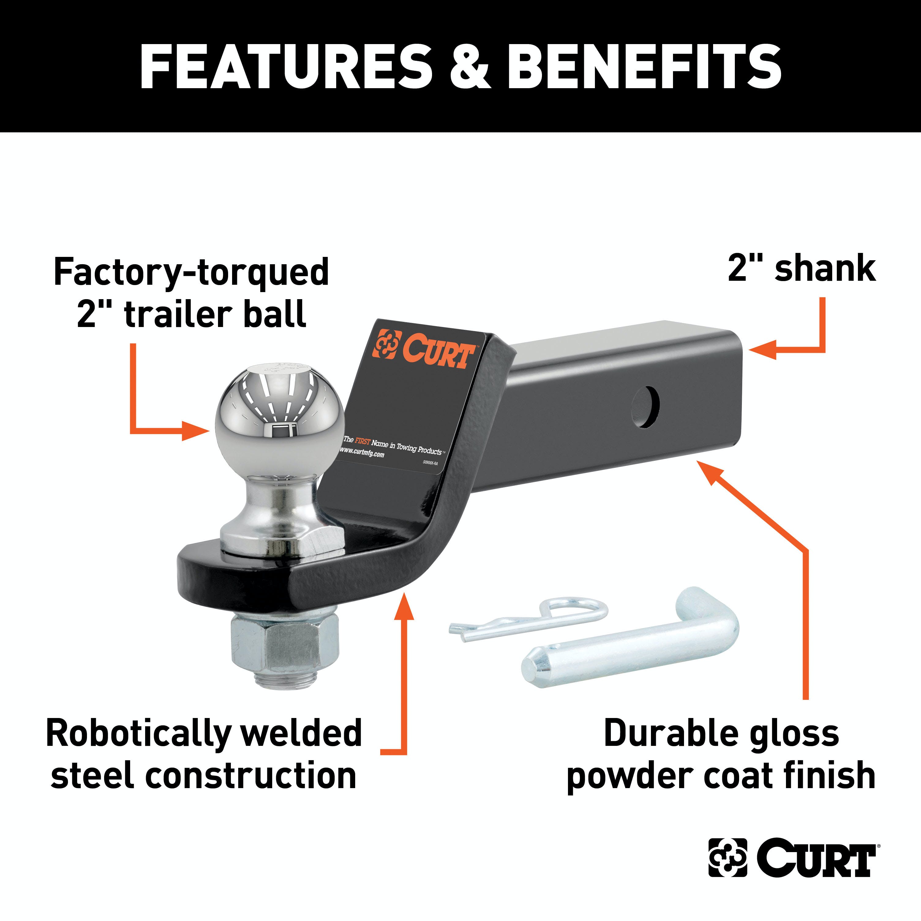 CURT 45036 Loaded Ball Mount with 2 Ball (2 Shank, 7,500 lbs., 2 Drop)