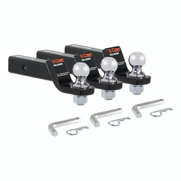 CURT 45037 Loaded Ball Mounts with 2 Balls (2 Shank, 7,500 lbs., 2 Drop, 3-Pack)