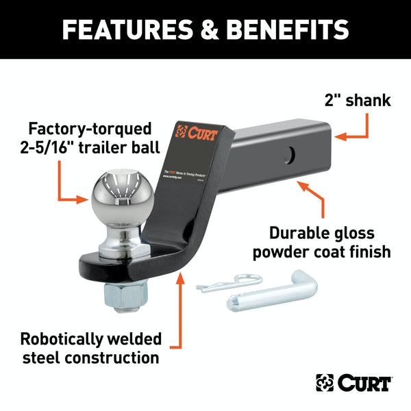 CURT 45042 Loaded Ball Mount with 2-5/16 Ball (2 Shank, 7,500 lbs., 4 Drop)