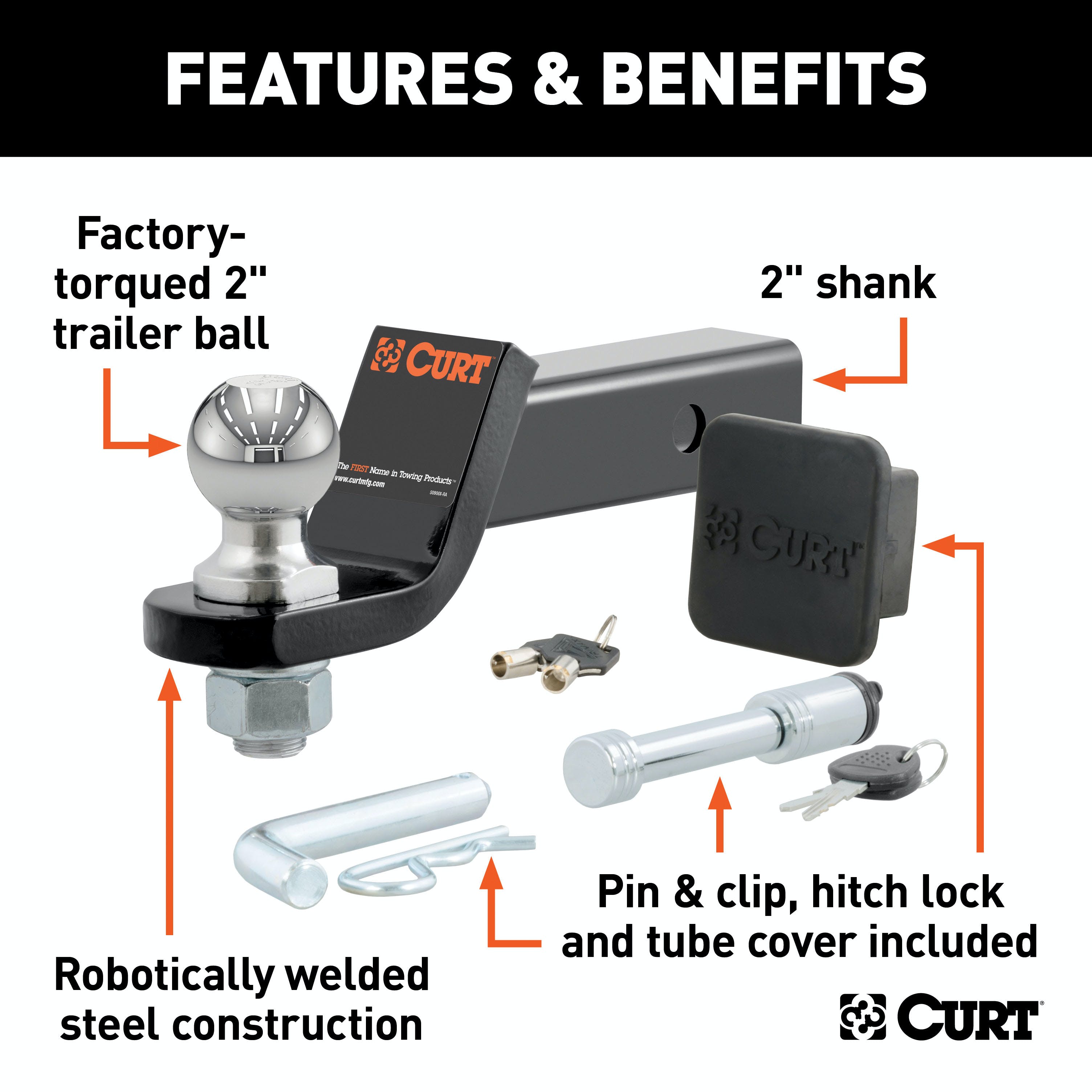 CURT 45534 Towing Starter Kit with 2 Ball (2 Shank, 7,500 lbs, 2 Drop)