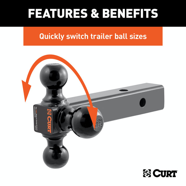 CURT 45650 Multi-Ball Mount (2 Solid Shank, 1-7/8, 2 and 2-5/16 Black Balls)