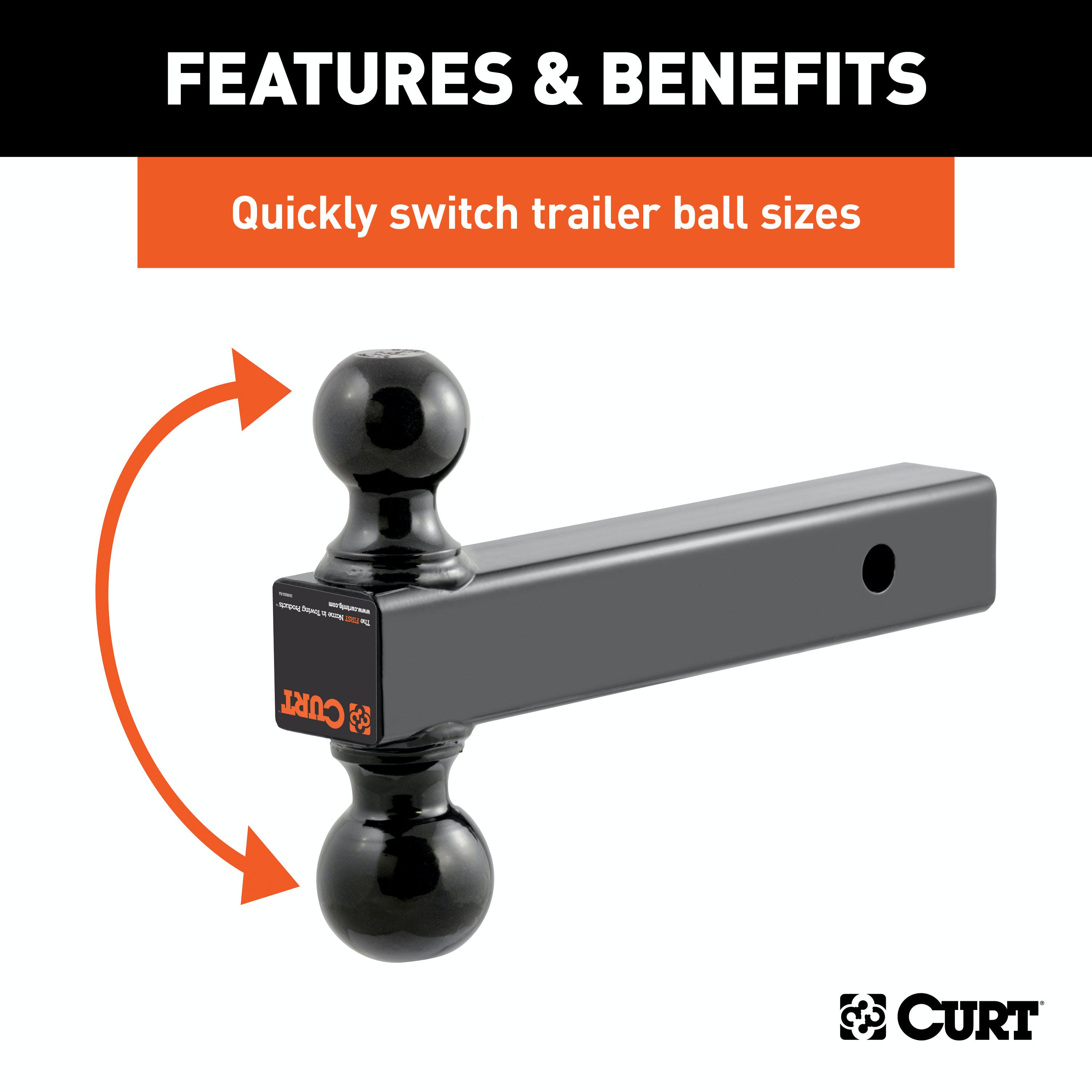 CURT 45660 Multi-Ball Mount (2 Solid Shank, 2 and 2-5/16 Black Balls)