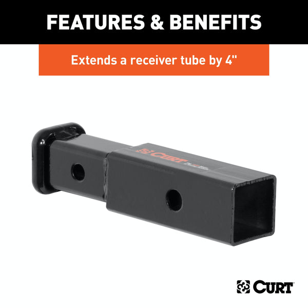 CURT 45770 Receiver Tube Adapter (2 to 1-1/4 Shank, 3,500 lbs. GTW, 4 Length)
