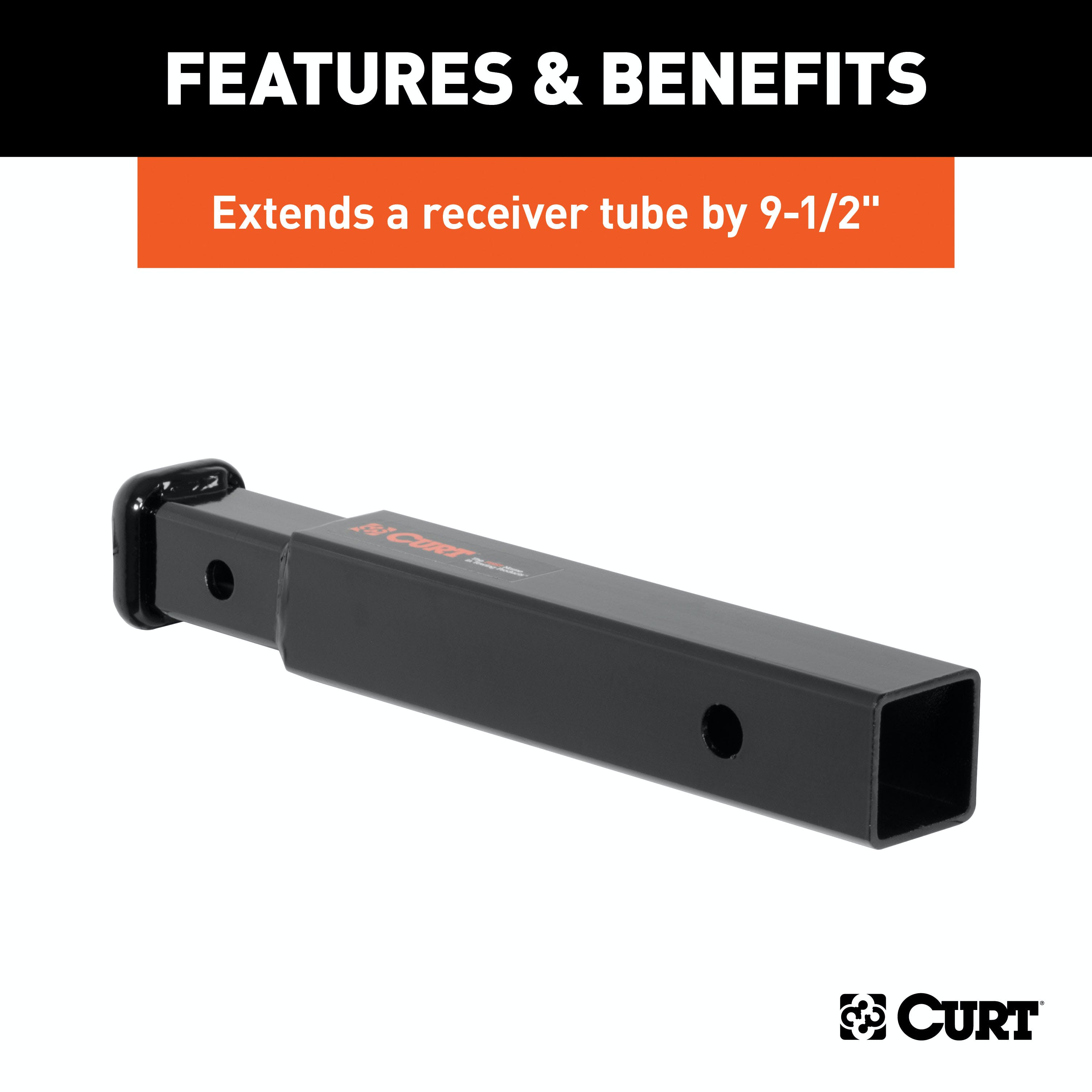 CURT 45775 Receiver Tube Adapter (2 to 1-1/4 Shank, 3,500 lbs. GTW, 9-1/2 Length)