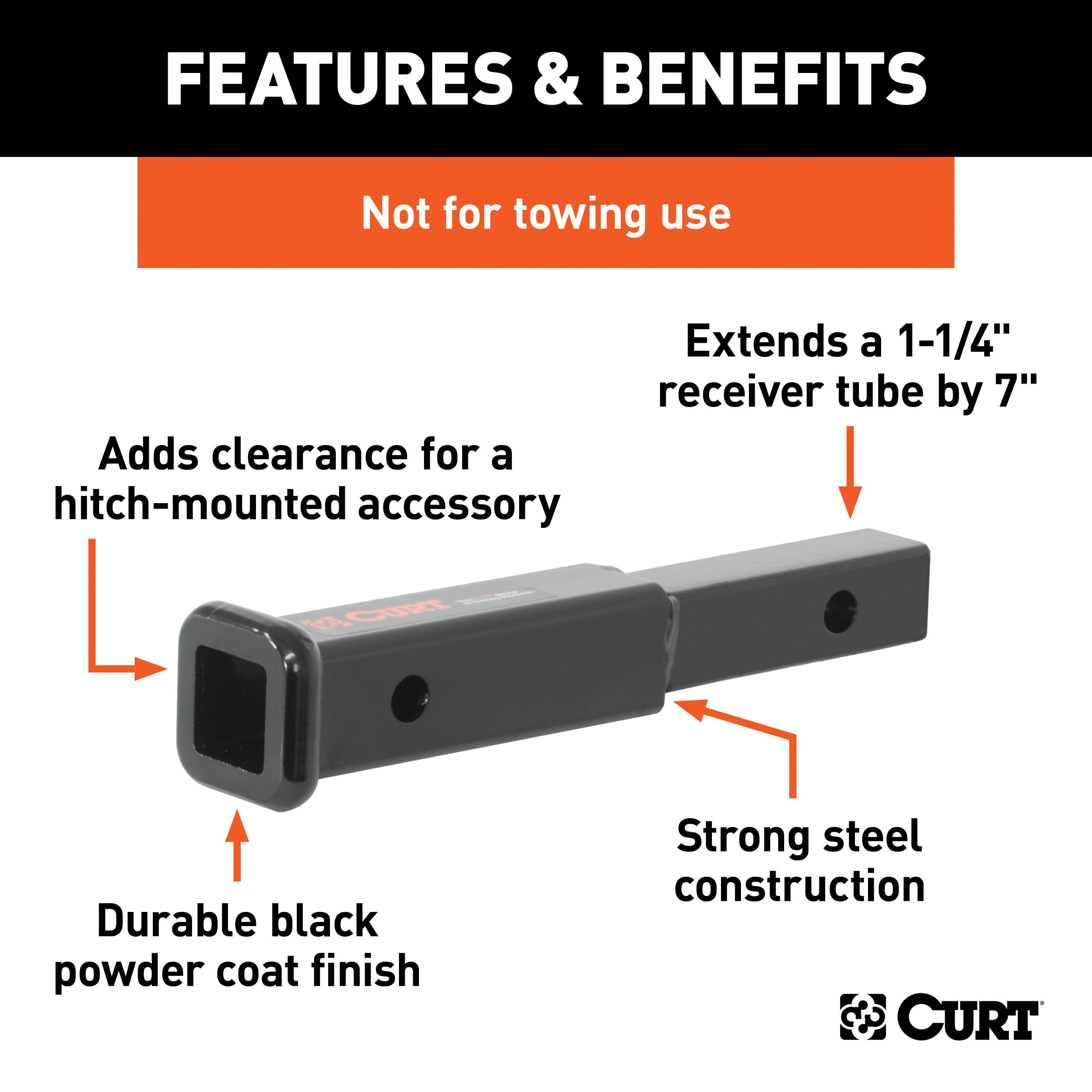 CURT 45789 7 Receiver Tube Extender (1-1/4 Shank, Not for Towing Use)