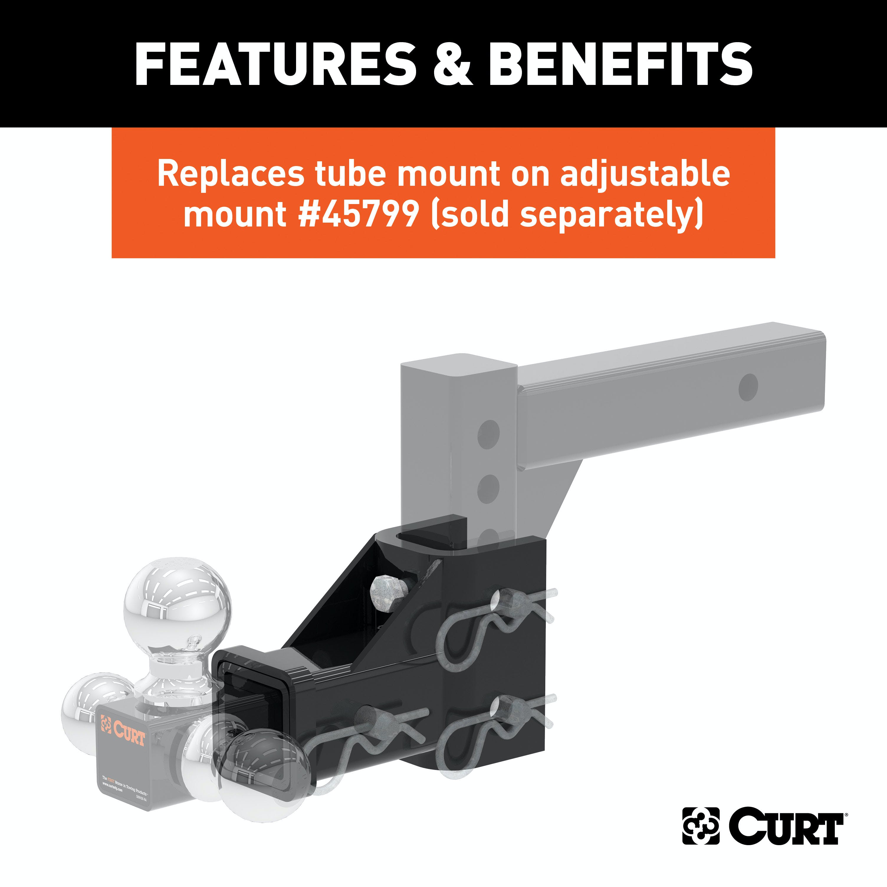 CURT 45802 Replacement Adjustable Tri-Ball Tube Mount for #45799