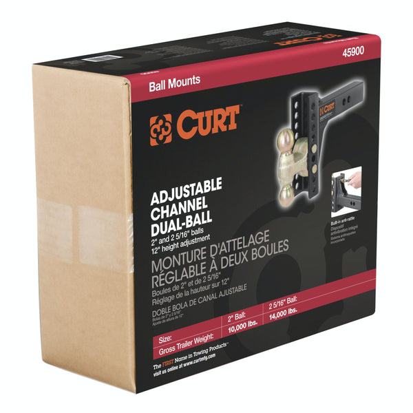 CURT 45900 Adjustable Channel Mount with Dual Ball (2 Shank, 14,000 lbs., 6 Drop)