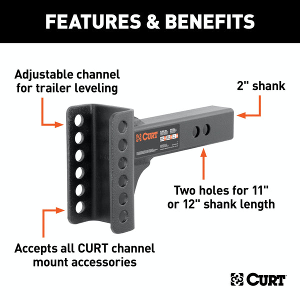 CURT 45911 Replacement 2 Adjustable Channel Mount Shank (Fits #45901, 6,000 lbs.)