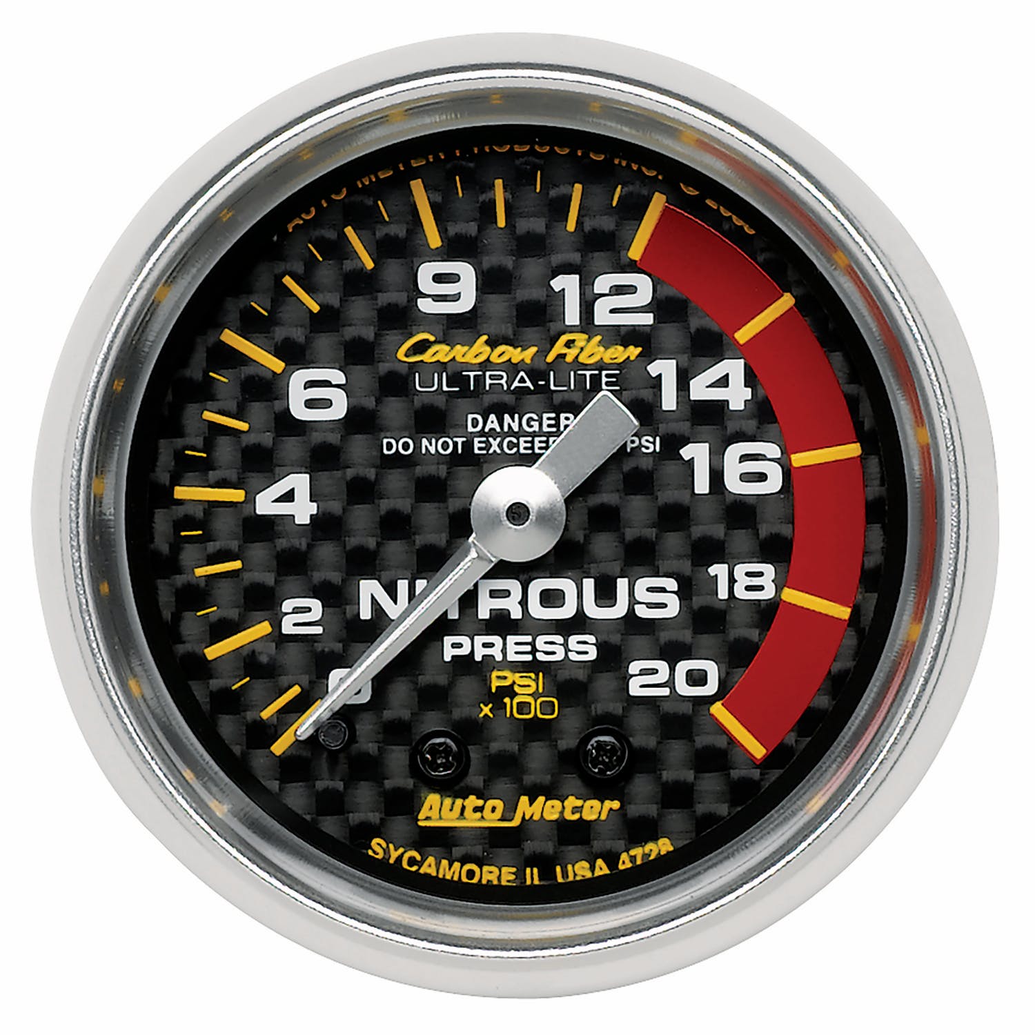 AutoMeter Products 4728 Gauge; Nitrous Pressure; 2 1/16in.; 1600psi; Mechanical; Carbon Fiber
