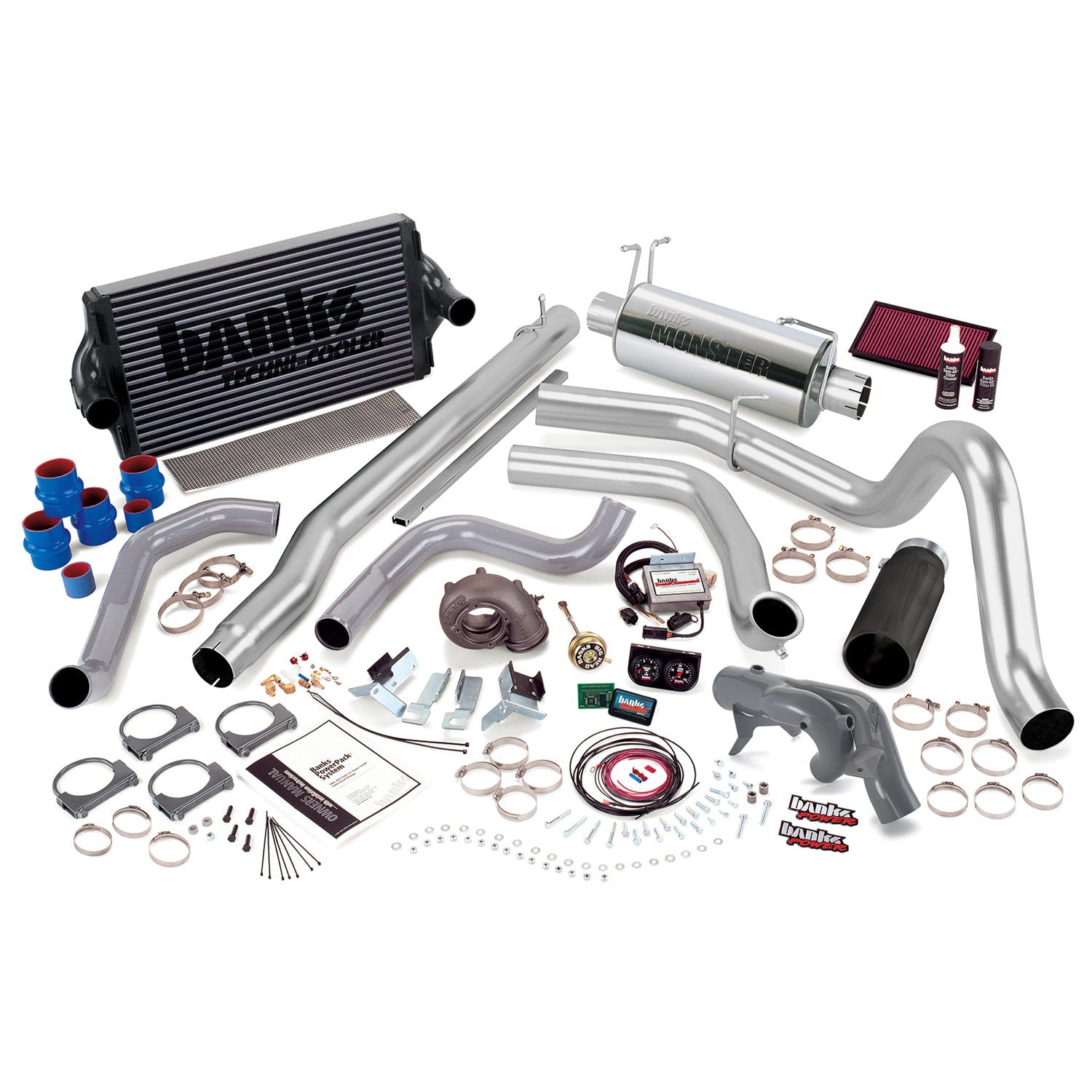 Banks Power 47421-B PowerPack System; Single Exh; S/S-Black Tip-1999 Ford 7.3L F450/550; Auto
