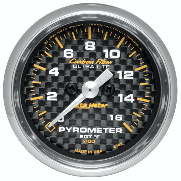 AutoMeter Products 4744 GAUGE; PYROMETER (EGT); 2 1/16in.; 1600° F; STEPPER MOTOR; CARBON FIBER