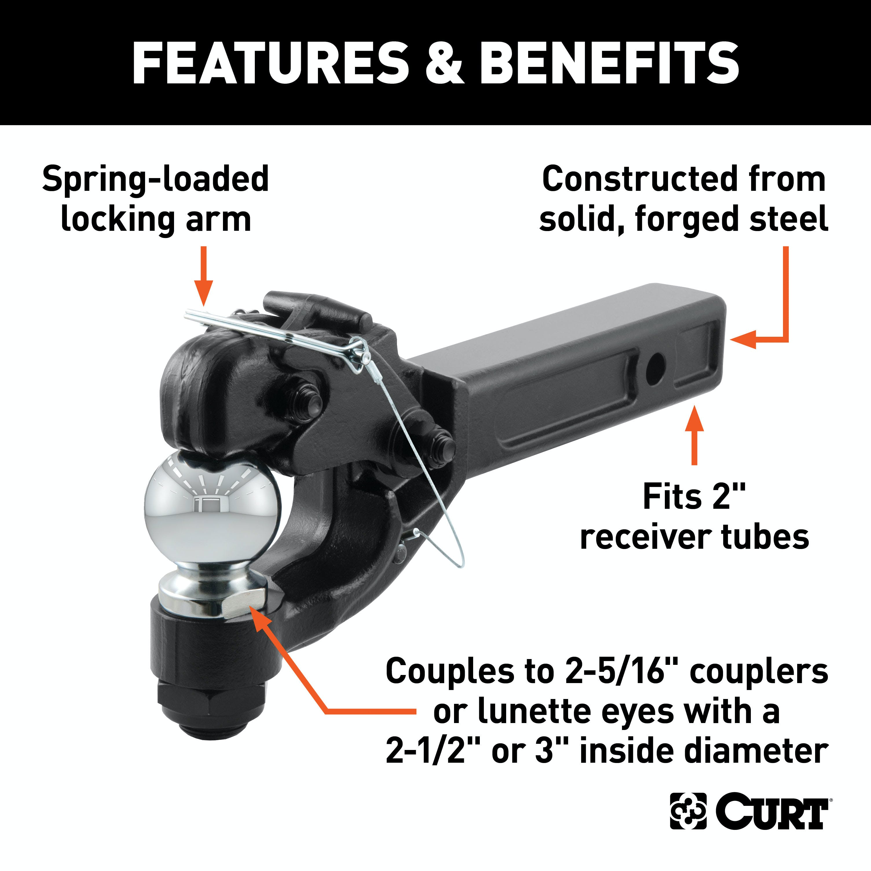 CURT 48006 Receiver-Mount Ball and Pintle Hitch (2 Shank, 2-5/16 Ball, 12,000 lbs.)