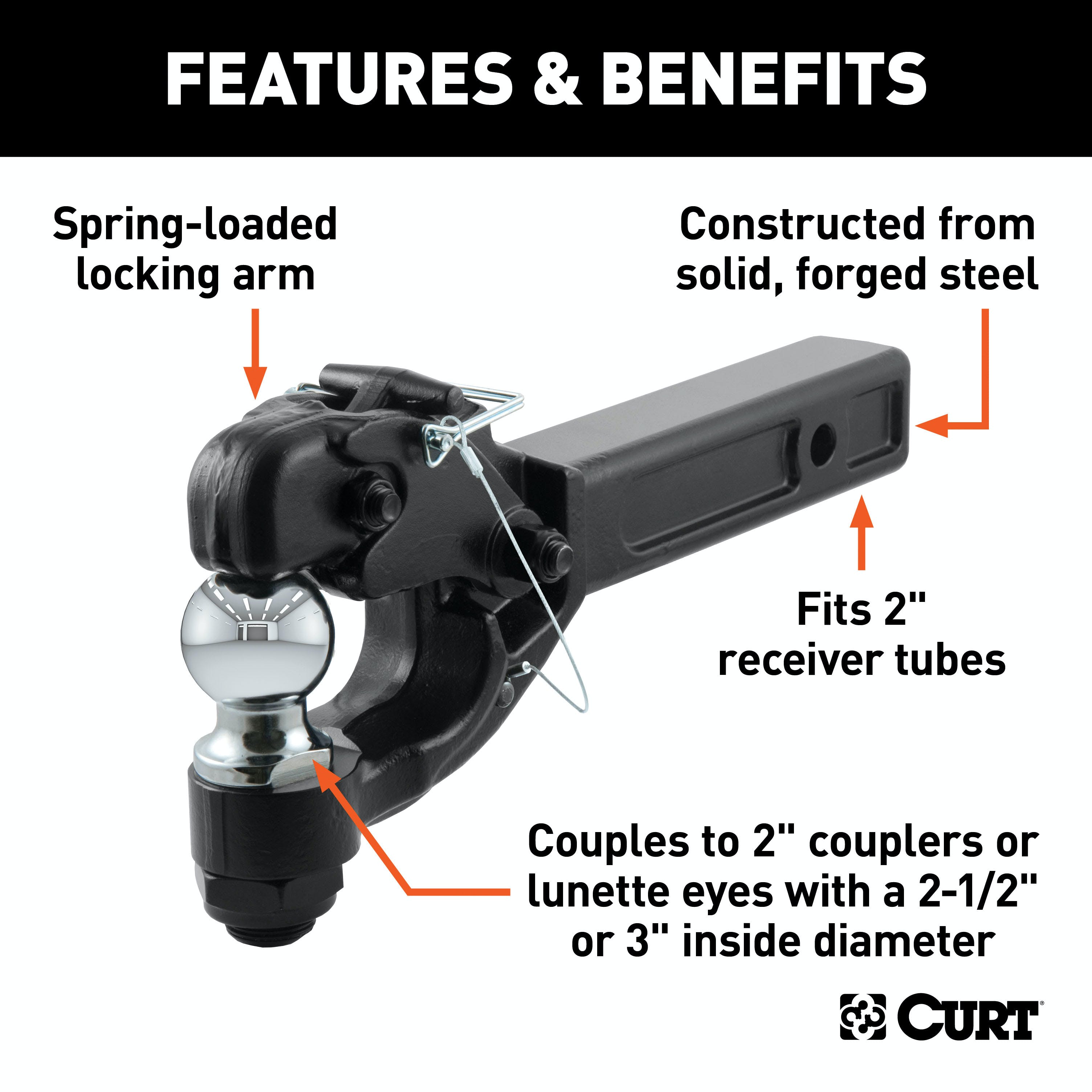 CURT 48007 Receiver-Mount Ball and Pintle Hitch (2 Shank, 2 Ball, 10,000 lbs.)