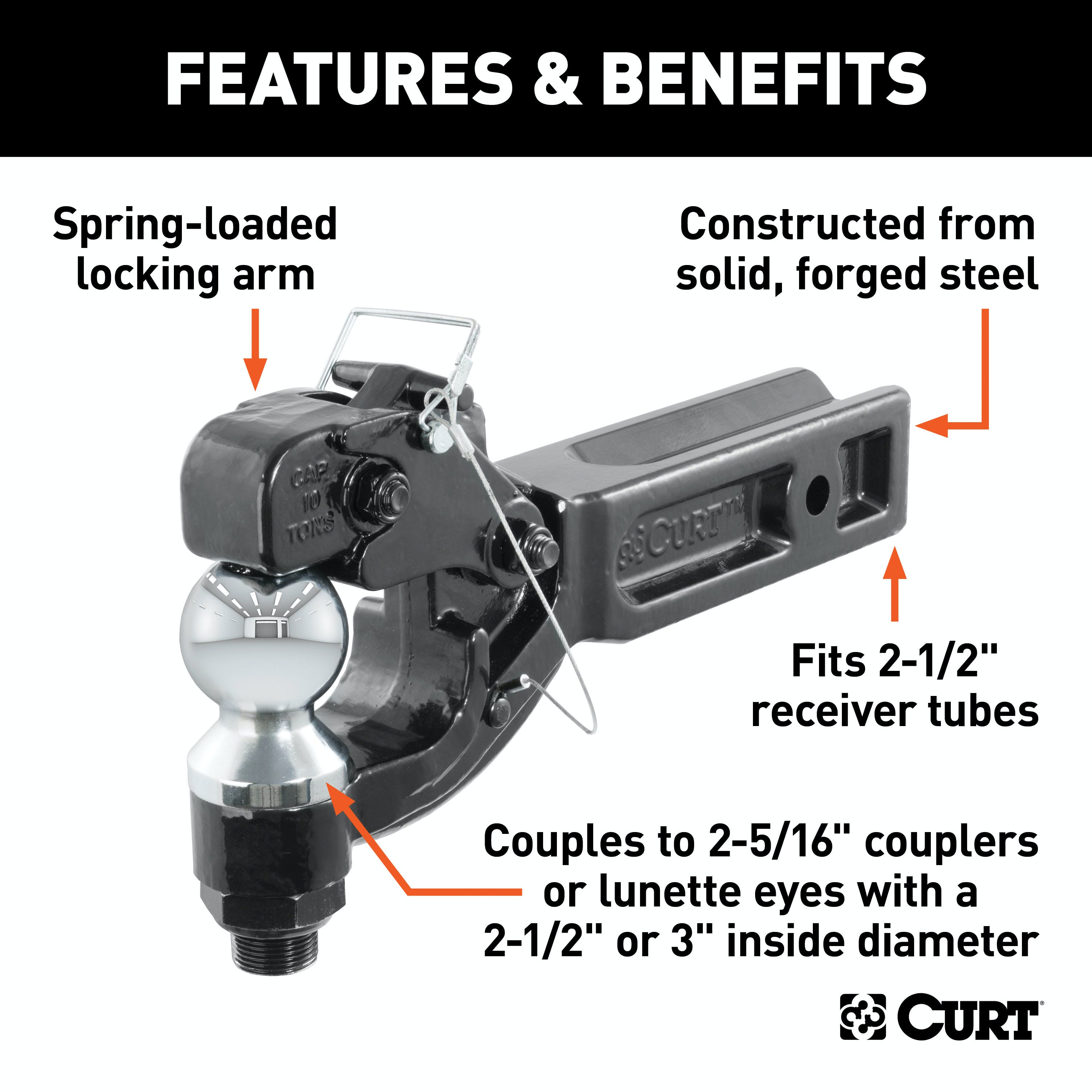 CURT 48012 Receiver-Mount Ball and Pintle Hitch (2-1/2 Shank, 2-5/16 Ball, 20,000 lbs.)