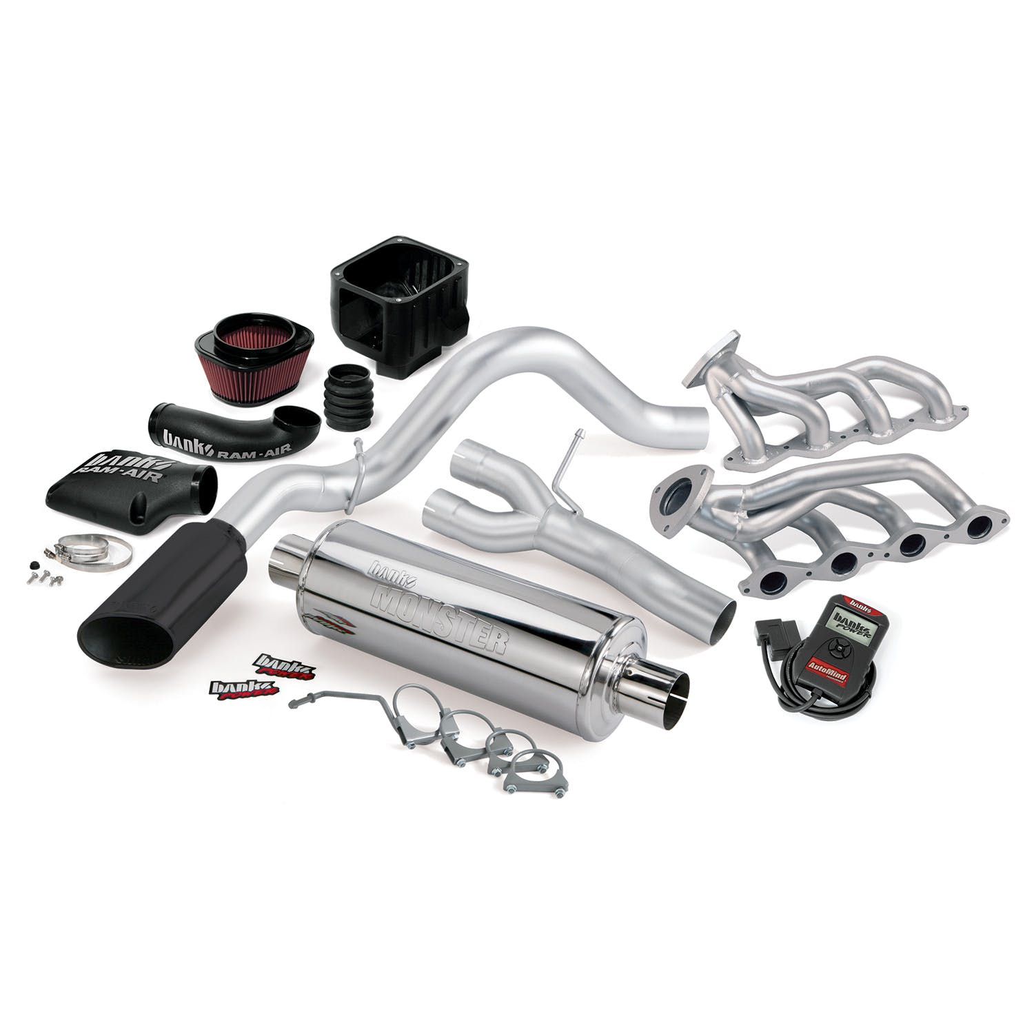 Banks Power 48061-B PowerPack System; Single Exh; S/S-Black Tip-2002 Chevy 4.8-5.3L; 1500-ECSB