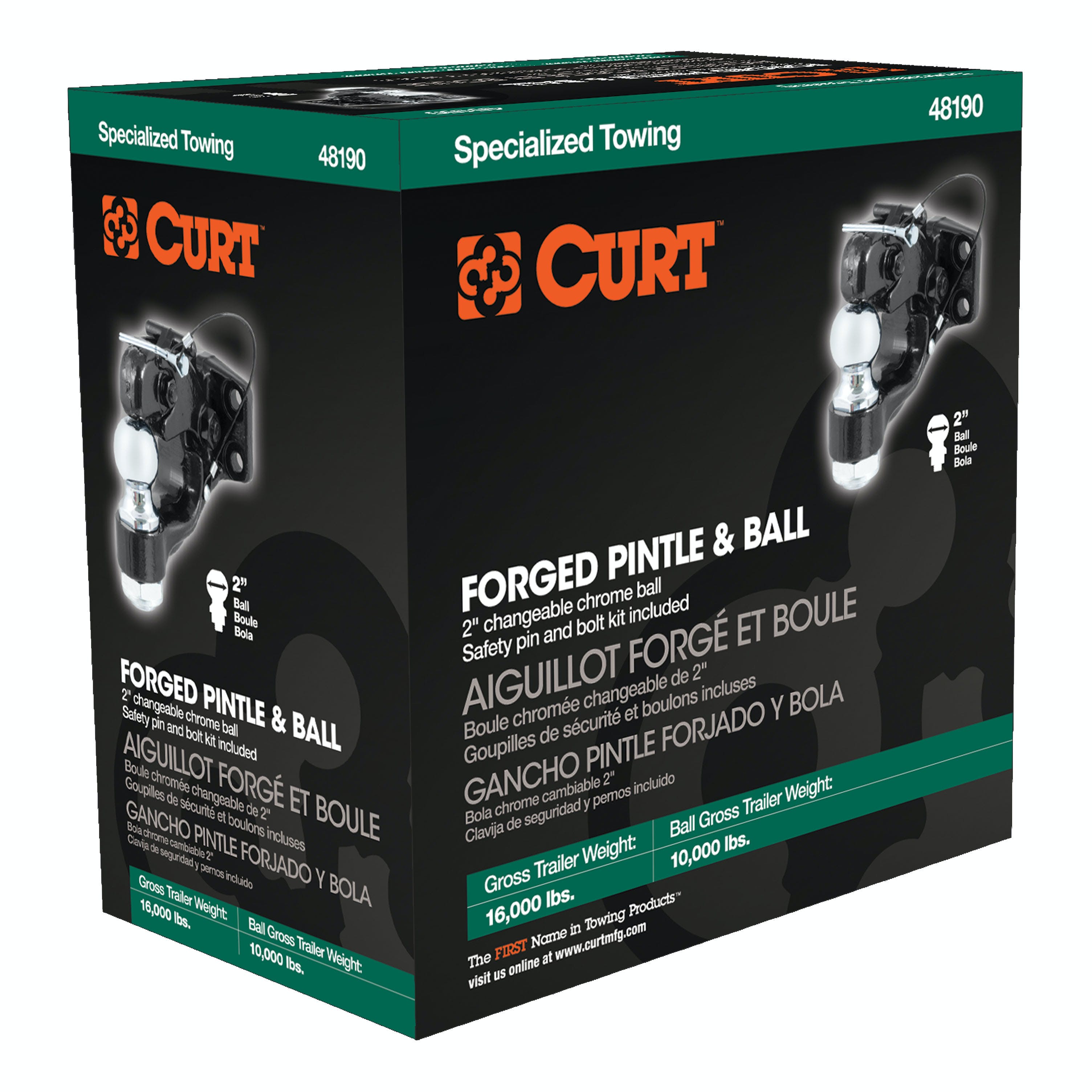 CURT 48190 Ball and Pintle Hitch (2 Ball, 10,000 lbs. Ball Capacity)