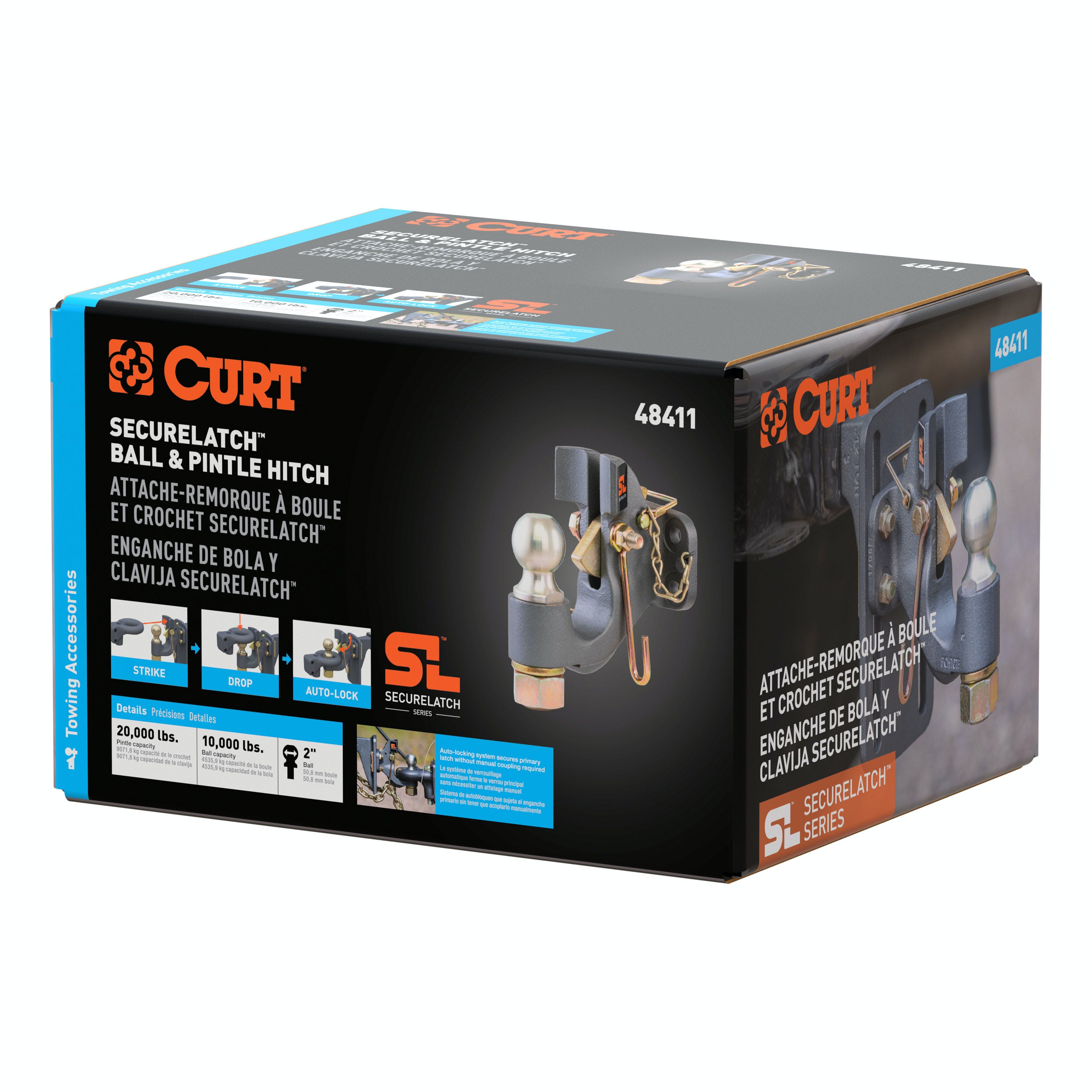 CURT 48411 SecureLatch Ball and Pintle Hitch (2 Ball, 20,000 lbs.)