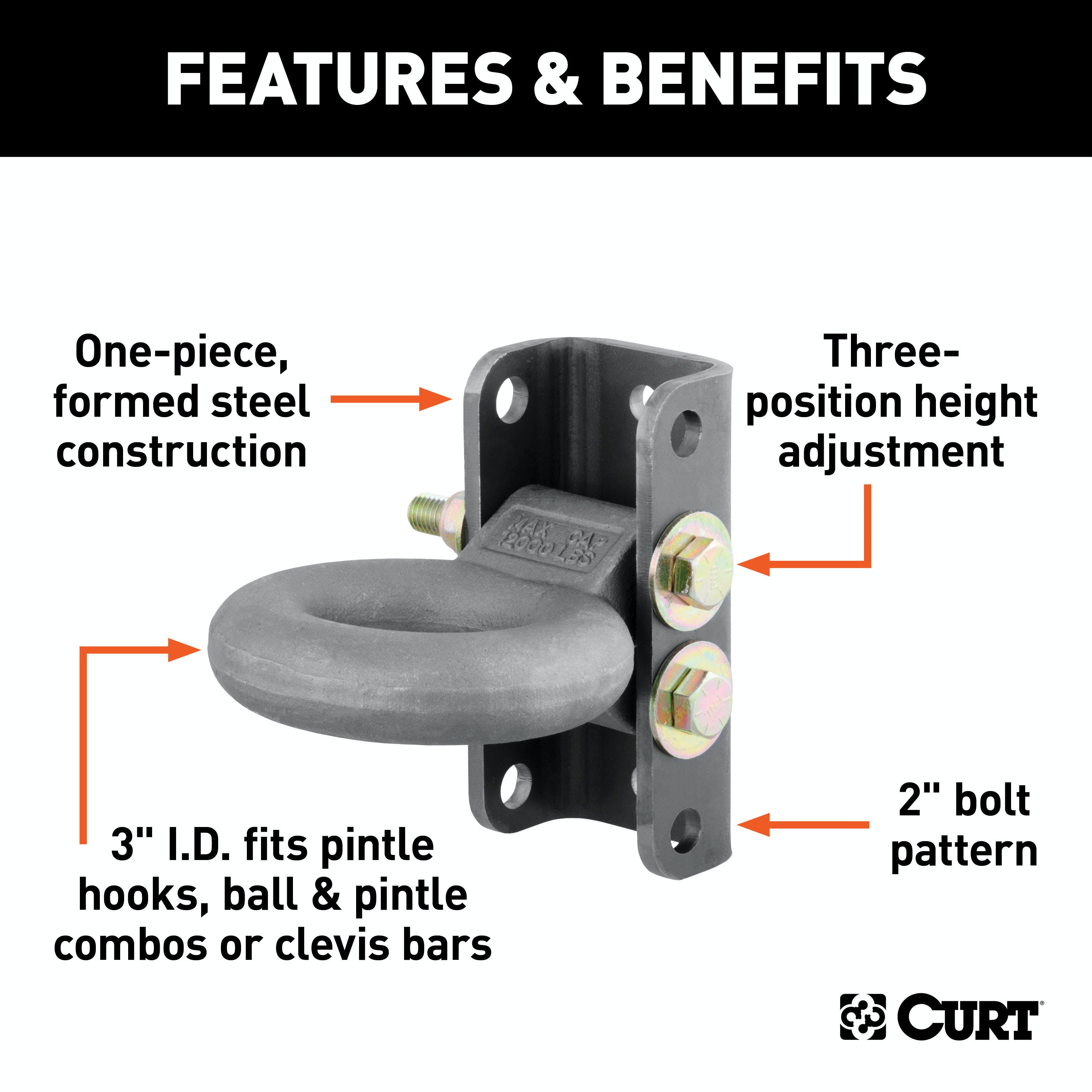 CURT 48630 Adjustable Lunette Ring (12,000 lbs., 3 Eye, 7-1/2 Channel Height, Packaged)