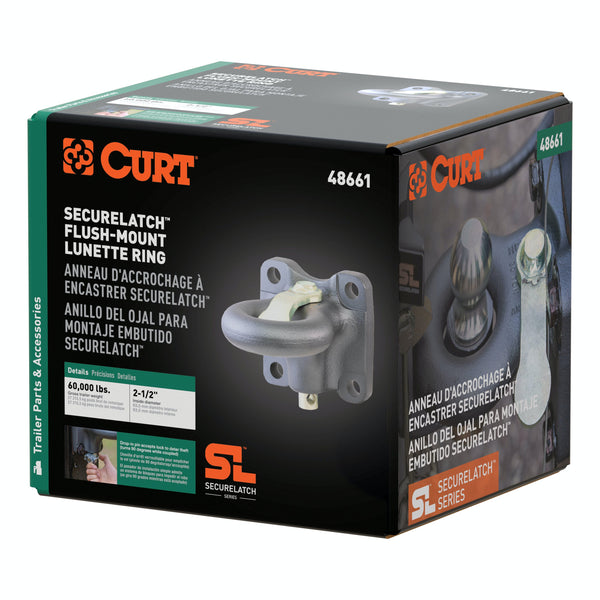 CURT 48661 SecureLatch Flush-Mount Lunette Ring (60,000 lbs, 2-1/2 ID)