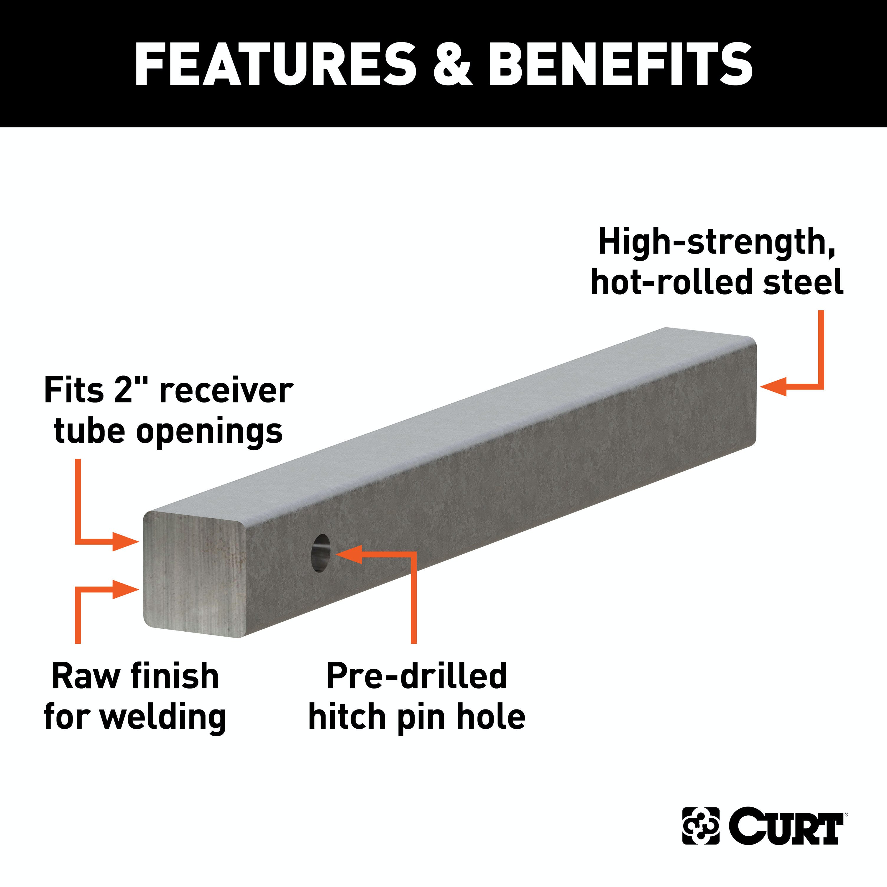 CURT 49533 2 x 18 Raw Steel Hitch Bar