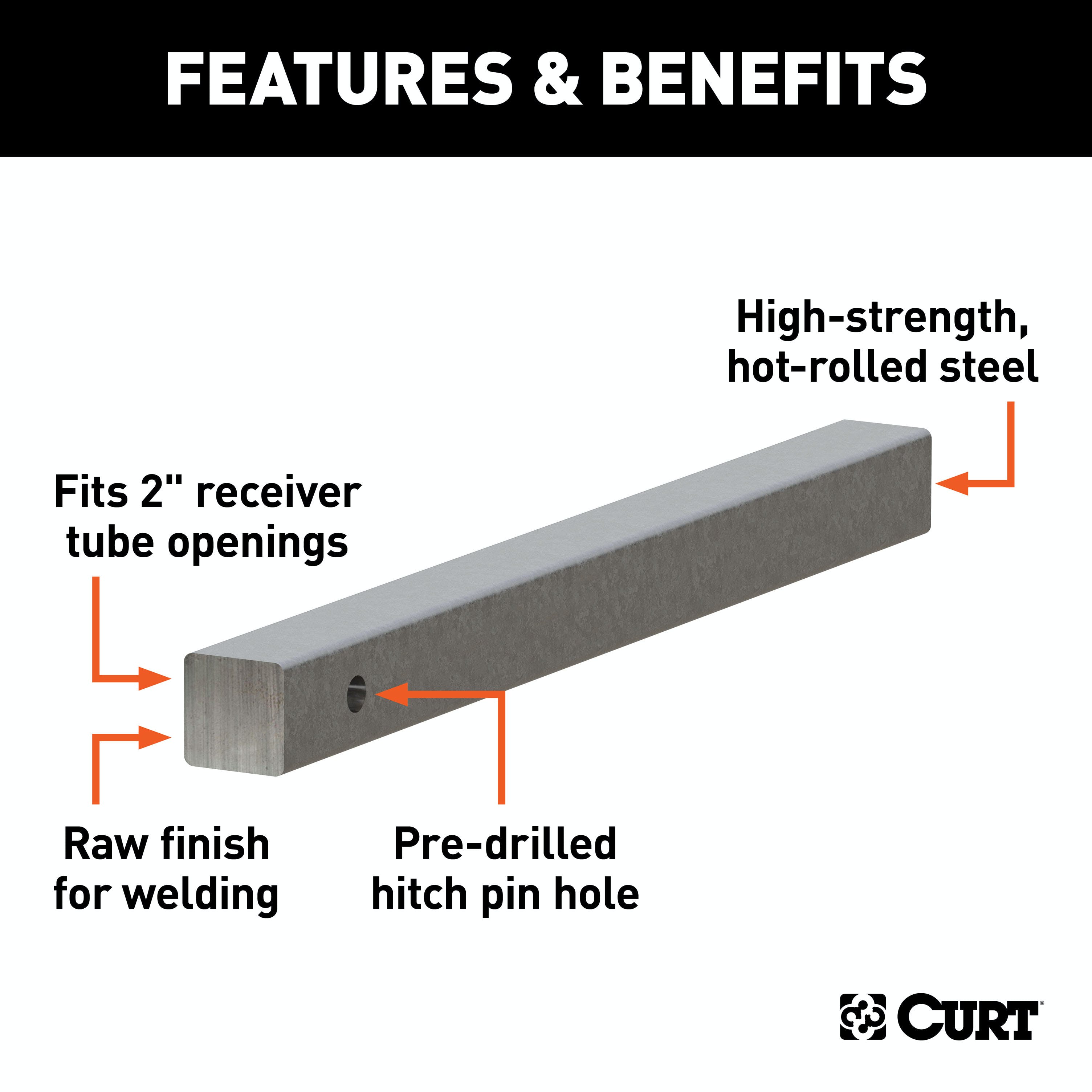 CURT 49536 2 x 24 Raw Steel Hitch Bar