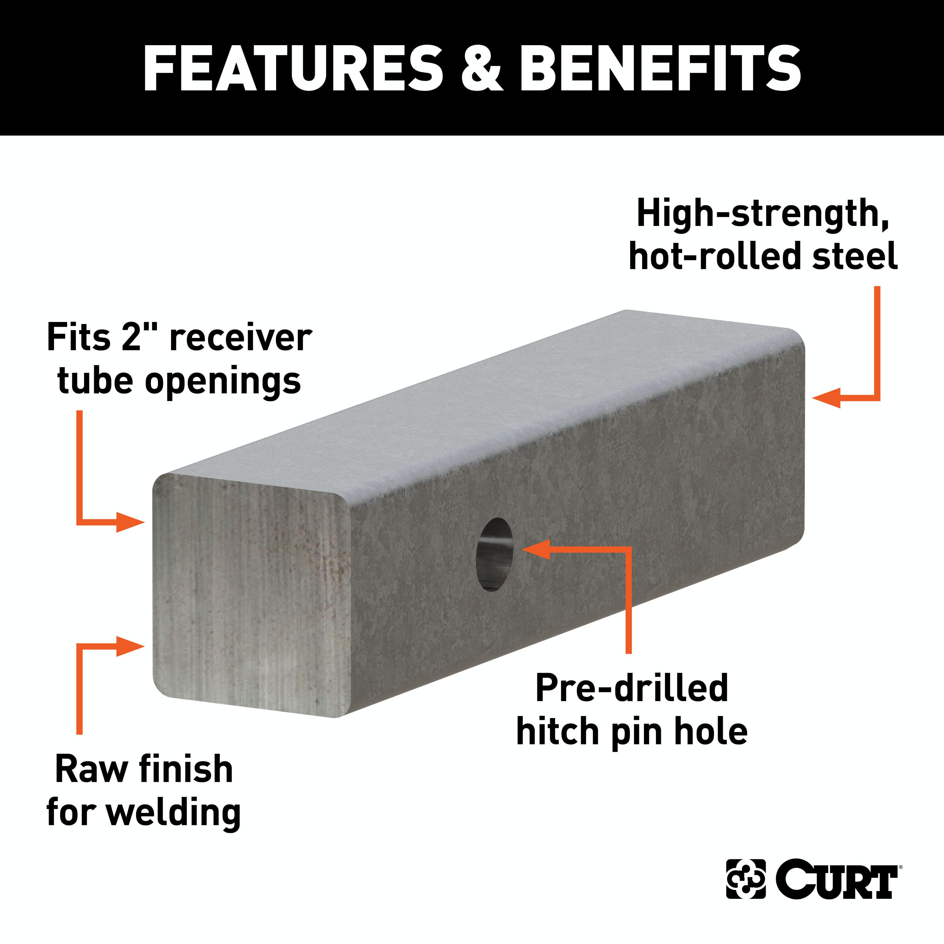 CURT 49537 2 x 8 Raw Steel Hitch Bar