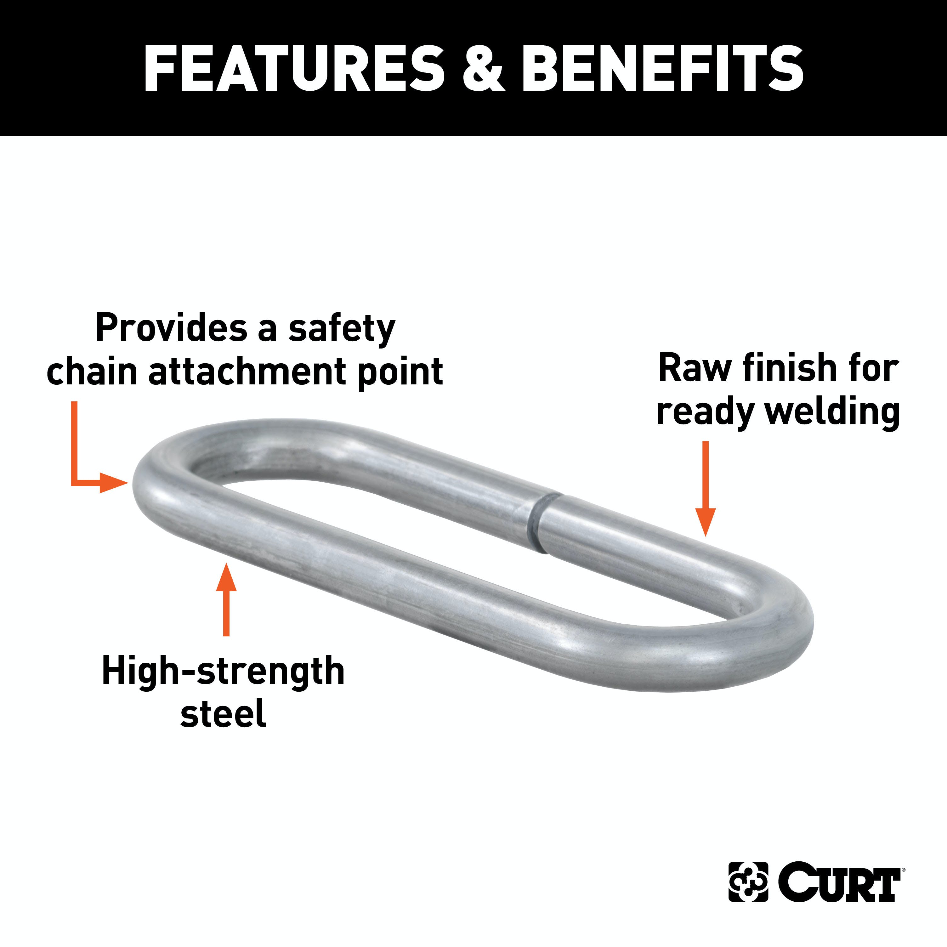 CURT 49950 Raw Steel Weld-On Safety Chain Loop (10,000 lbs. Capacity)