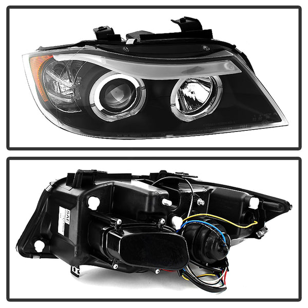 Spyder Auto 5009005 (Spyder) BMW E90 3-Series 06-08 4DR Projector Headlights-LED Halo-Amber Reflecto