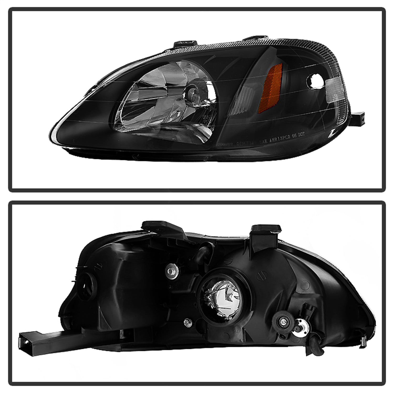XTUNE POWER 5014382 Honda Civic 99 00 Amber Crystal Headlights Black