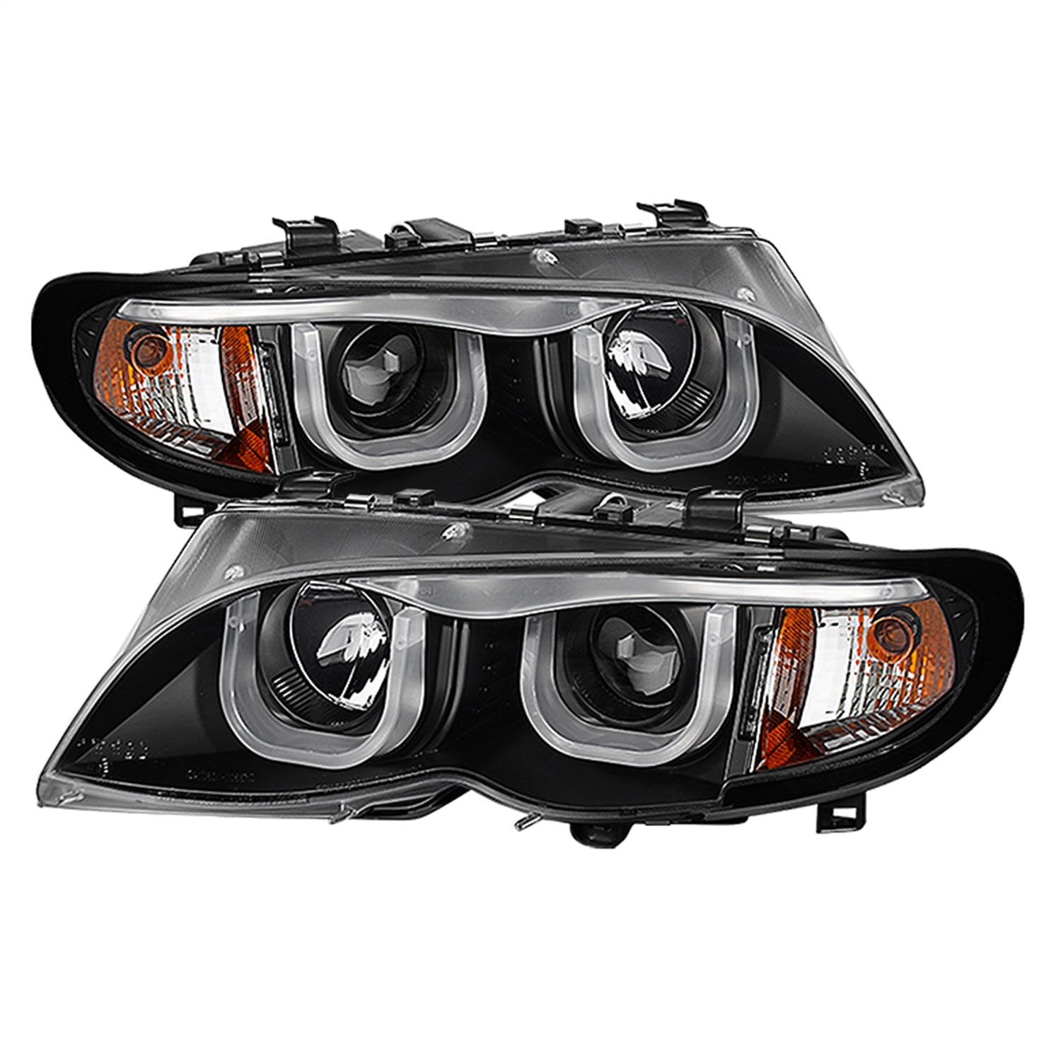 Spyder Auto 5031877 (Spyder) BMW E46 3-Series 02-05 4DR Projector Headlights 1PC-3D Halo-Black-High