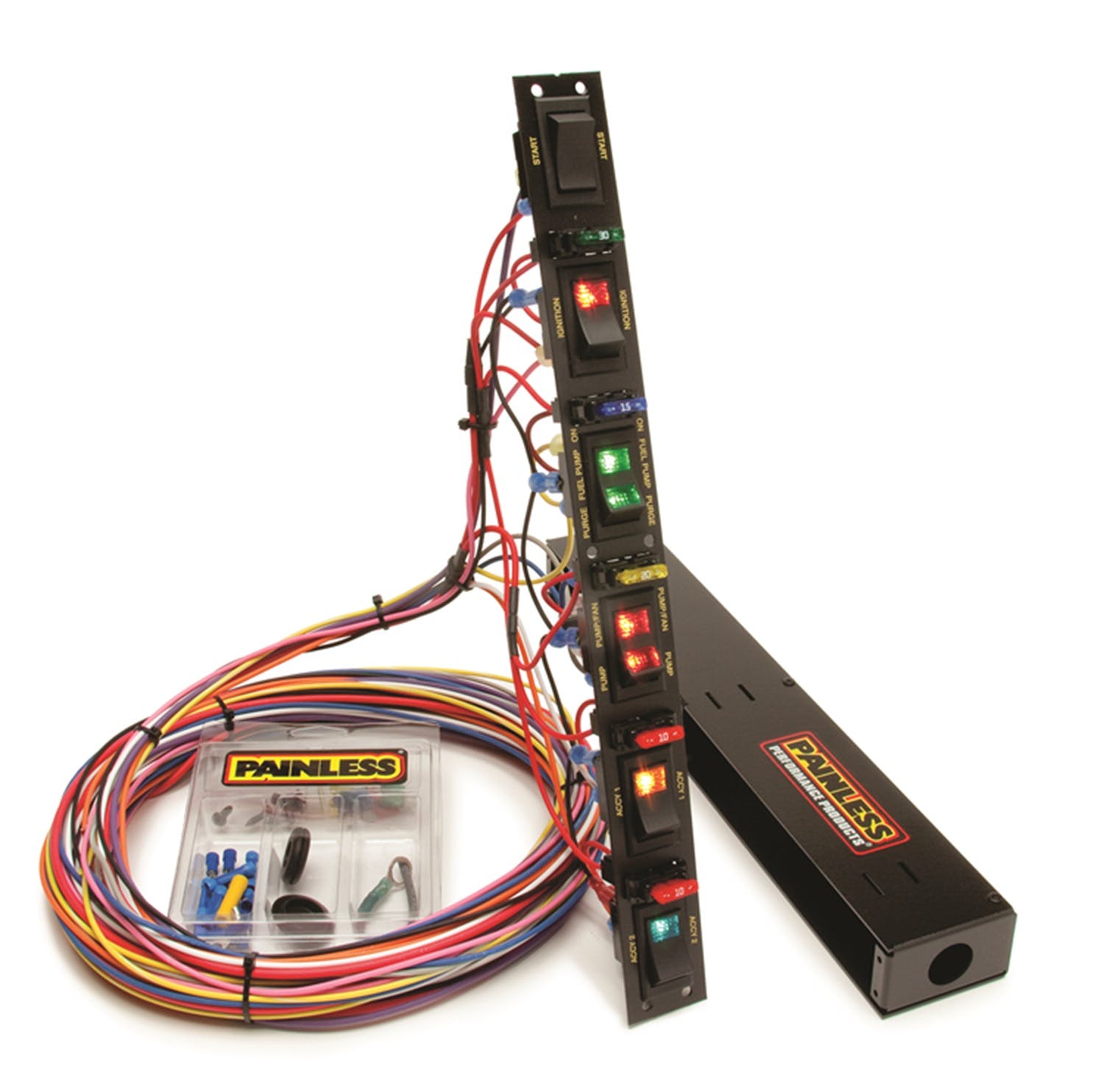 Painless 50506 Fused Dragster Vertical 6 Switch Panel w/Wiring/Hardware