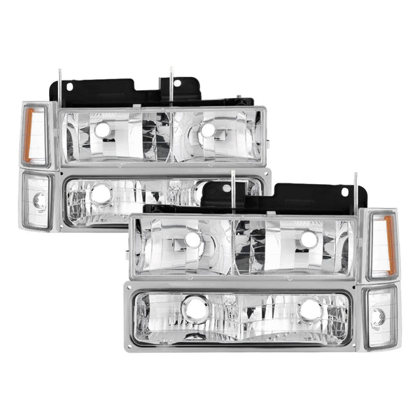 XTUNE POWER 5069535 Chevy C K Series 1500 2500 3500 94 98 Chevy Tahoe 95 99 Chevy Silverado 94 98 Chevy Suburban 94 98 Chevy Suburban 94 98 ( Not Compatible With Seal Beam Headlight ) Headlights with Corner and Parking Lights 8pcs sets Chrome