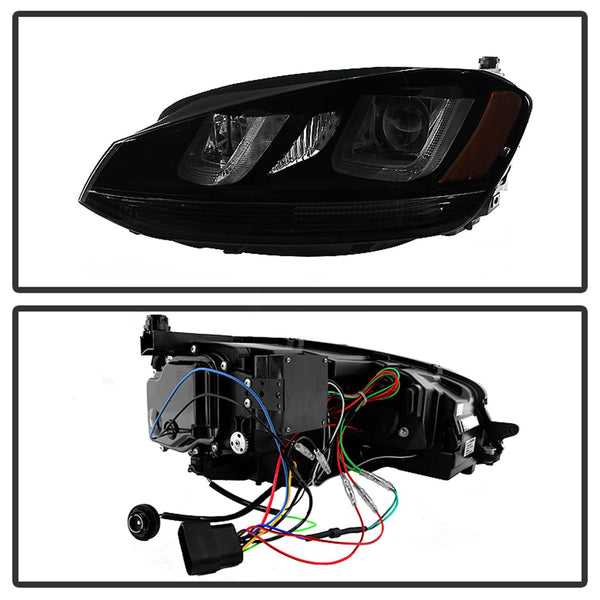 Spyder Auto 5080585 (Spyder) Volkswagen Golf VII 14-16 Projector Headlights-DRL LED-Black Stripe-Smo