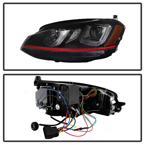 Spyder Auto 5080592 (Spyder) Volkswagen Golf VII 14-16 Projector Headlights-DRL LED-Red Stripe-Black