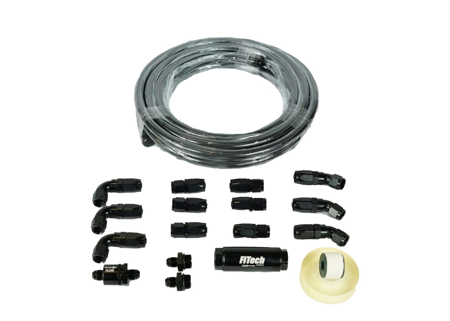 FiTech 51004 Black Stainless Steel Hose Kit, 40ft with 10 Micron Filter and Check Valve