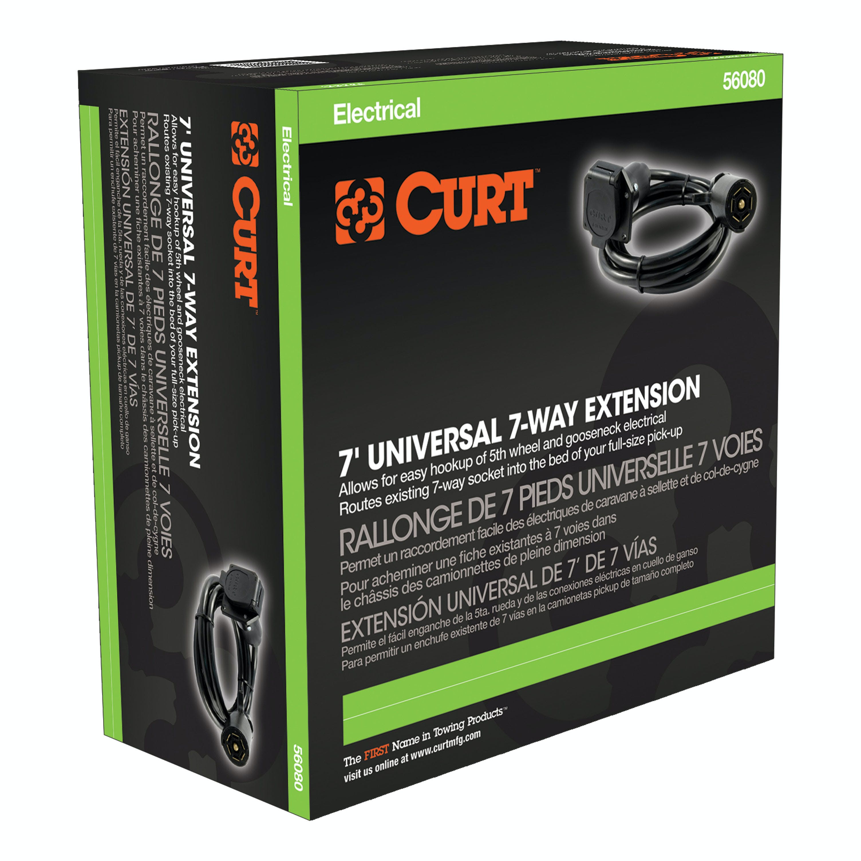 CURT 56080 7' 7-Way RV Blade Extension Harness (Routes to Truck Bed)