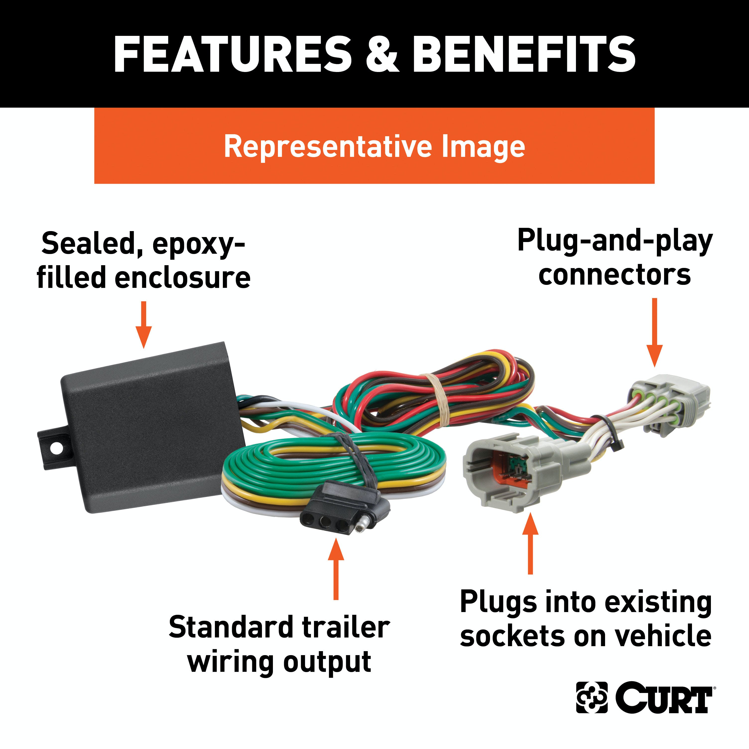 CURT 56402 Custom Wiring Harness, 4-Way Flat Output, Select Honda Accord