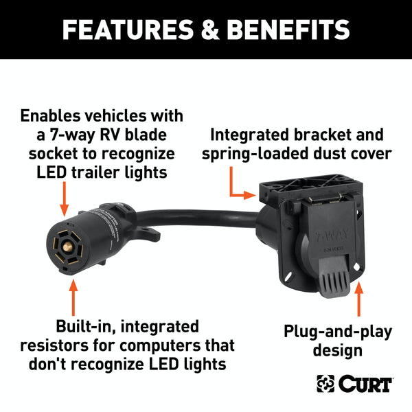 CURT 57003 7-Way RV Blade LED Electrical Adapter (Not a Wiring Extension)