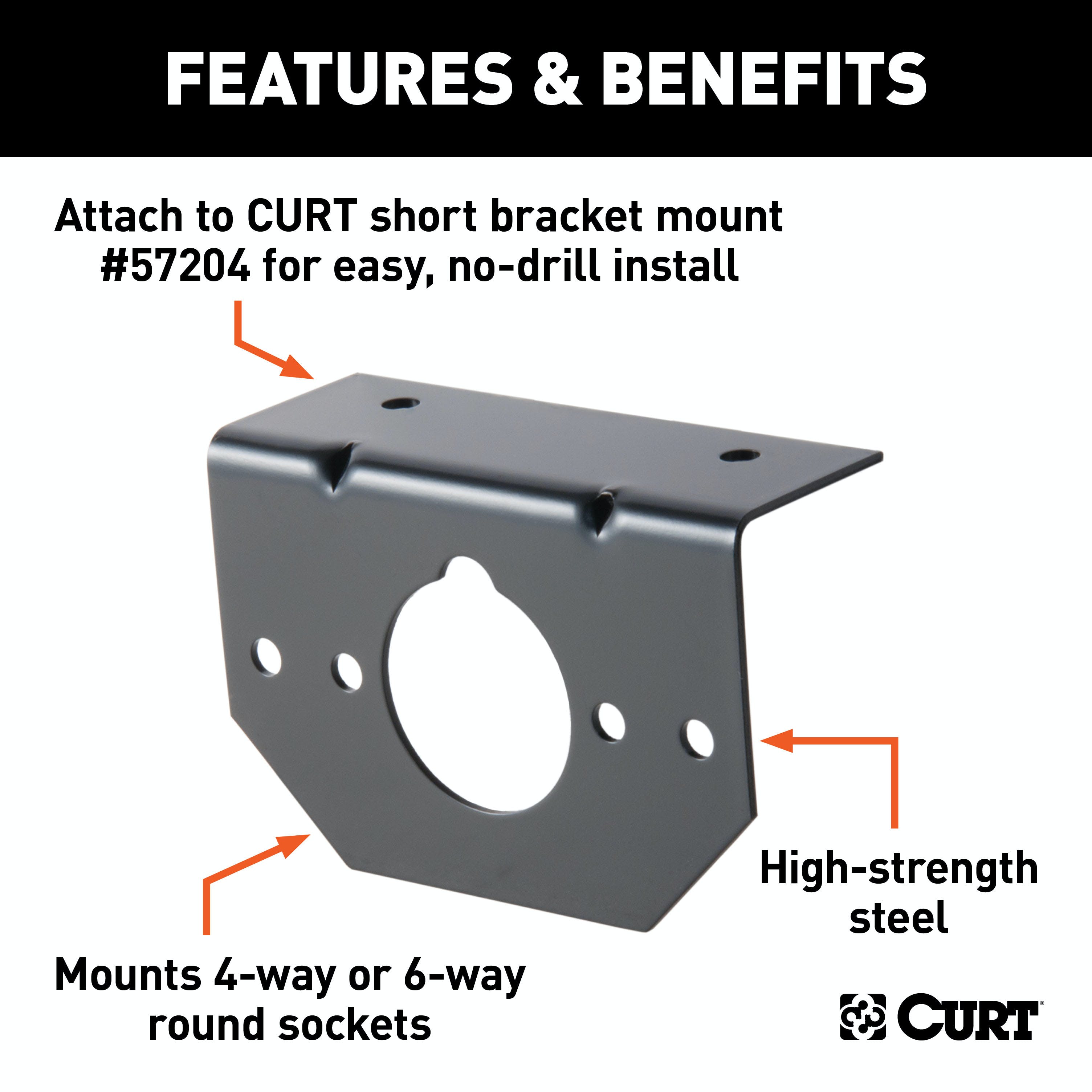 CURT 57208 Connector Mounting Bracket for 4-Way and 6-Way Round (Packaged)